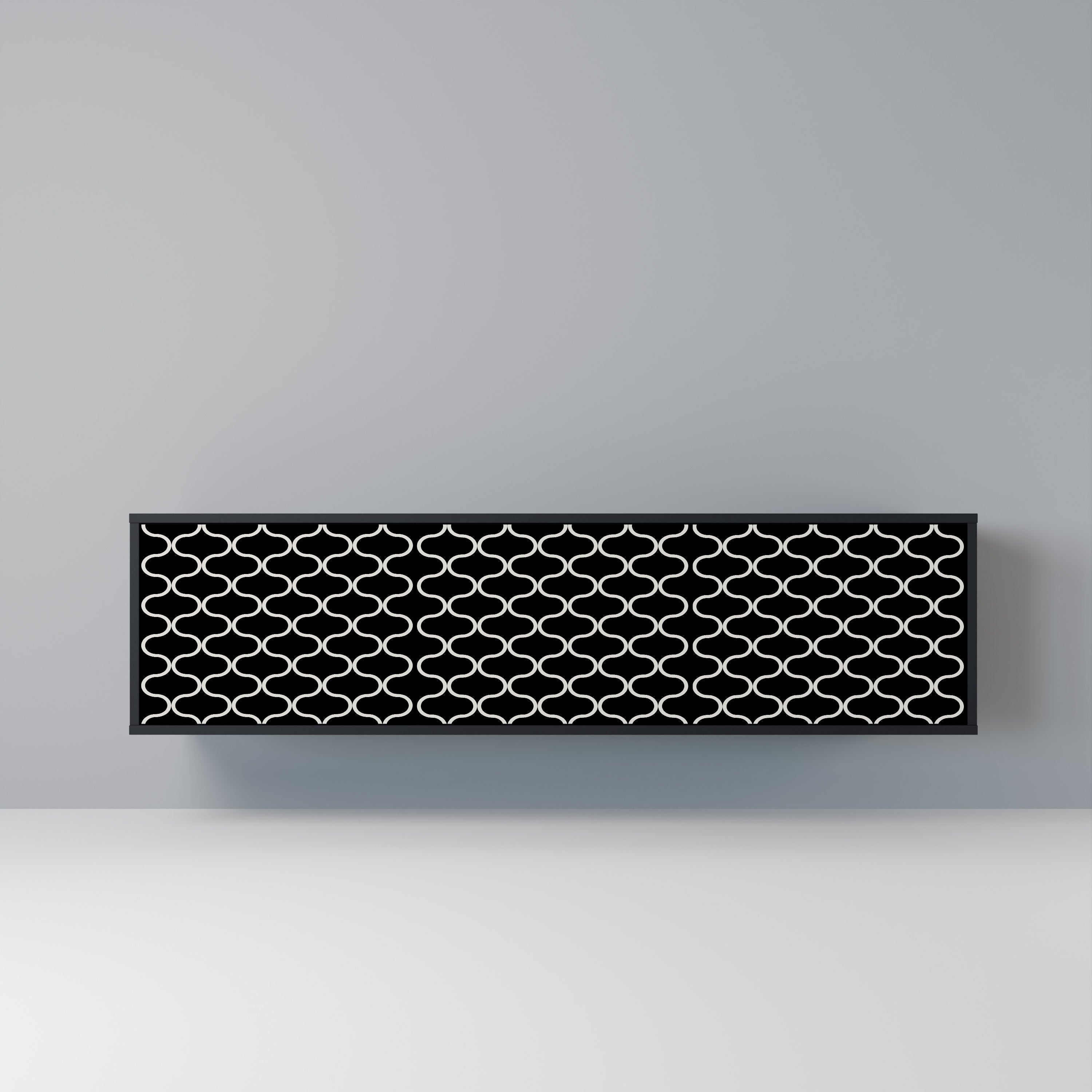 TESSELATED BLACKNESS 3-Door TV Stand in Black Finish