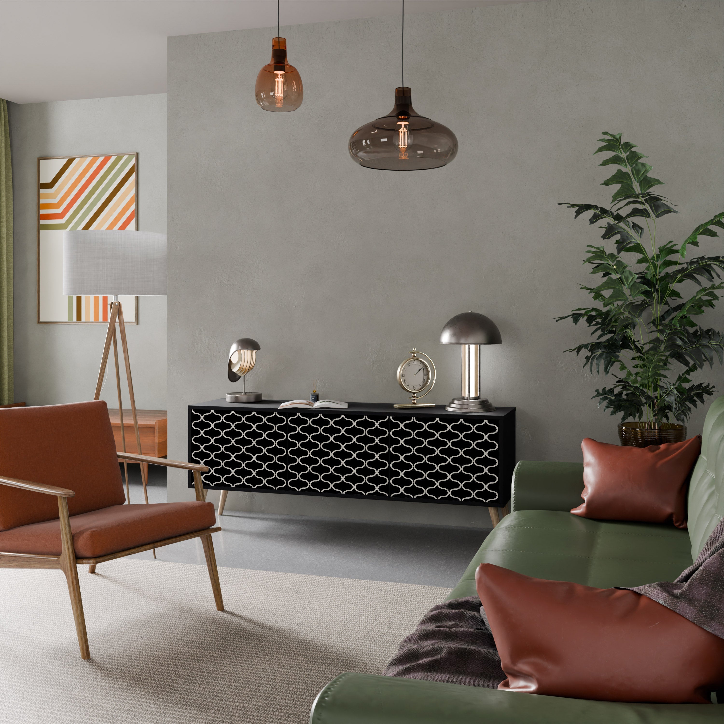 TESSELATED BLACKNESS 3-Door TV Stand in Black Finish