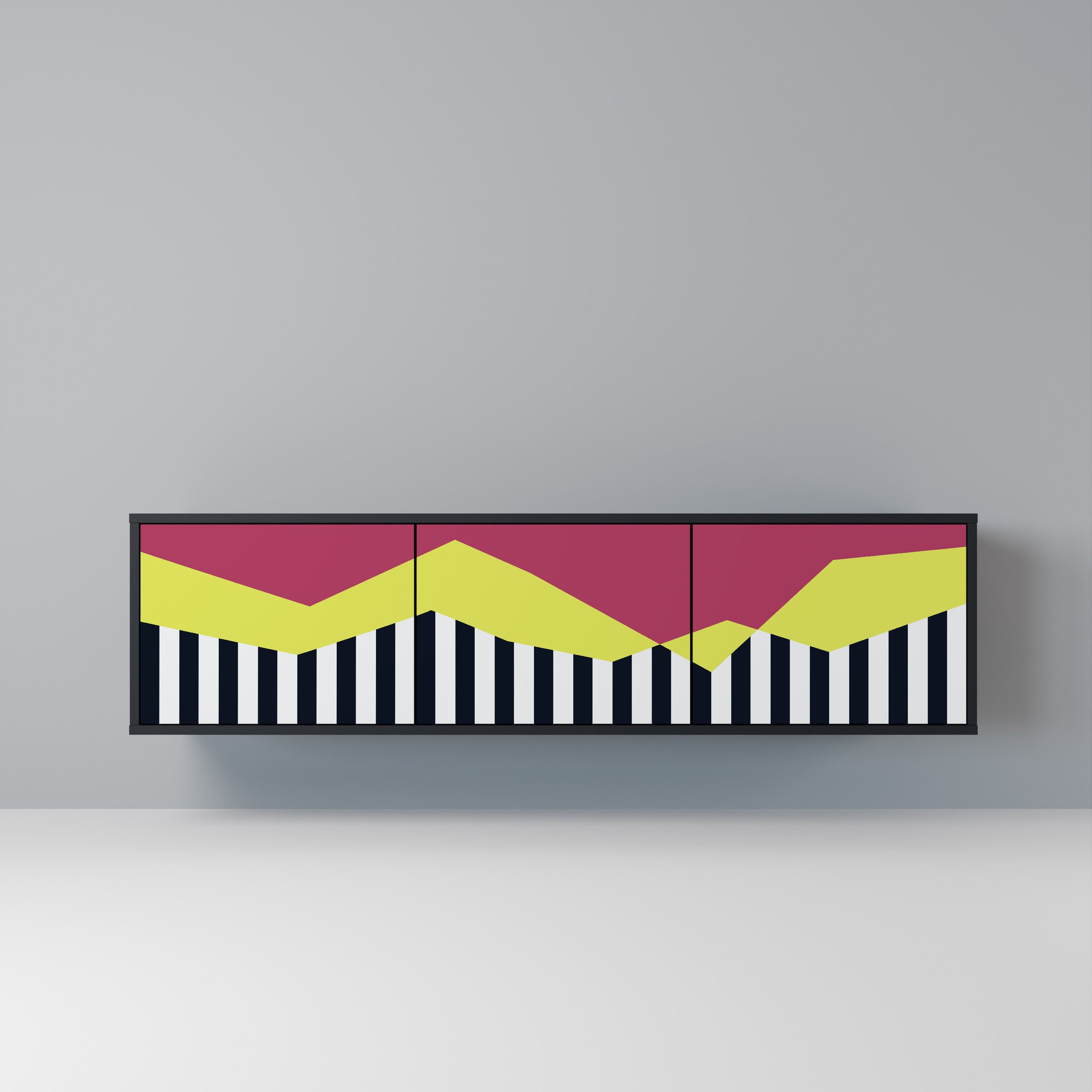 PIANO FANTASY 3-Door TV Stand in Black Finish