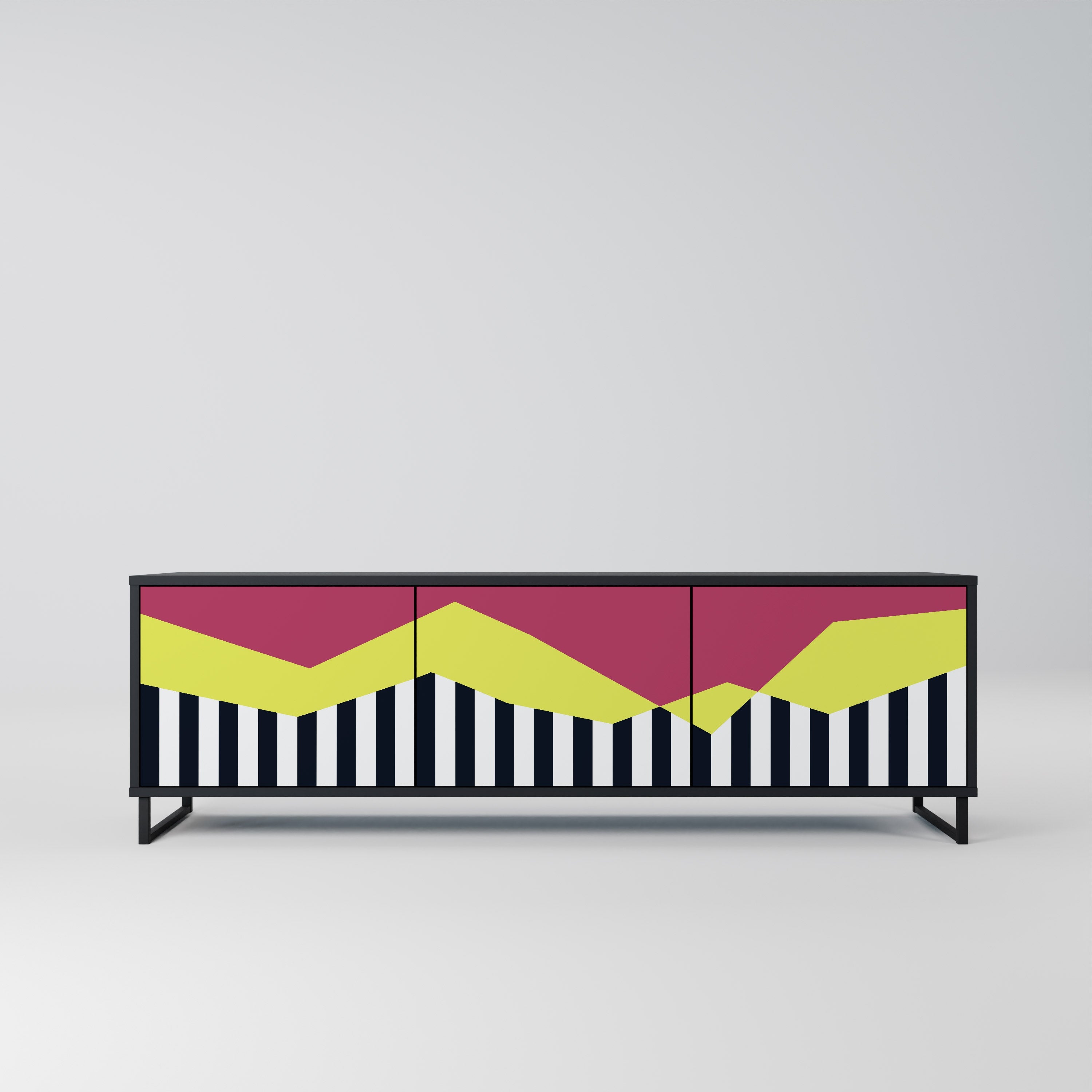 PIANO FANTASY 3-Door TV Stand in Black Finish