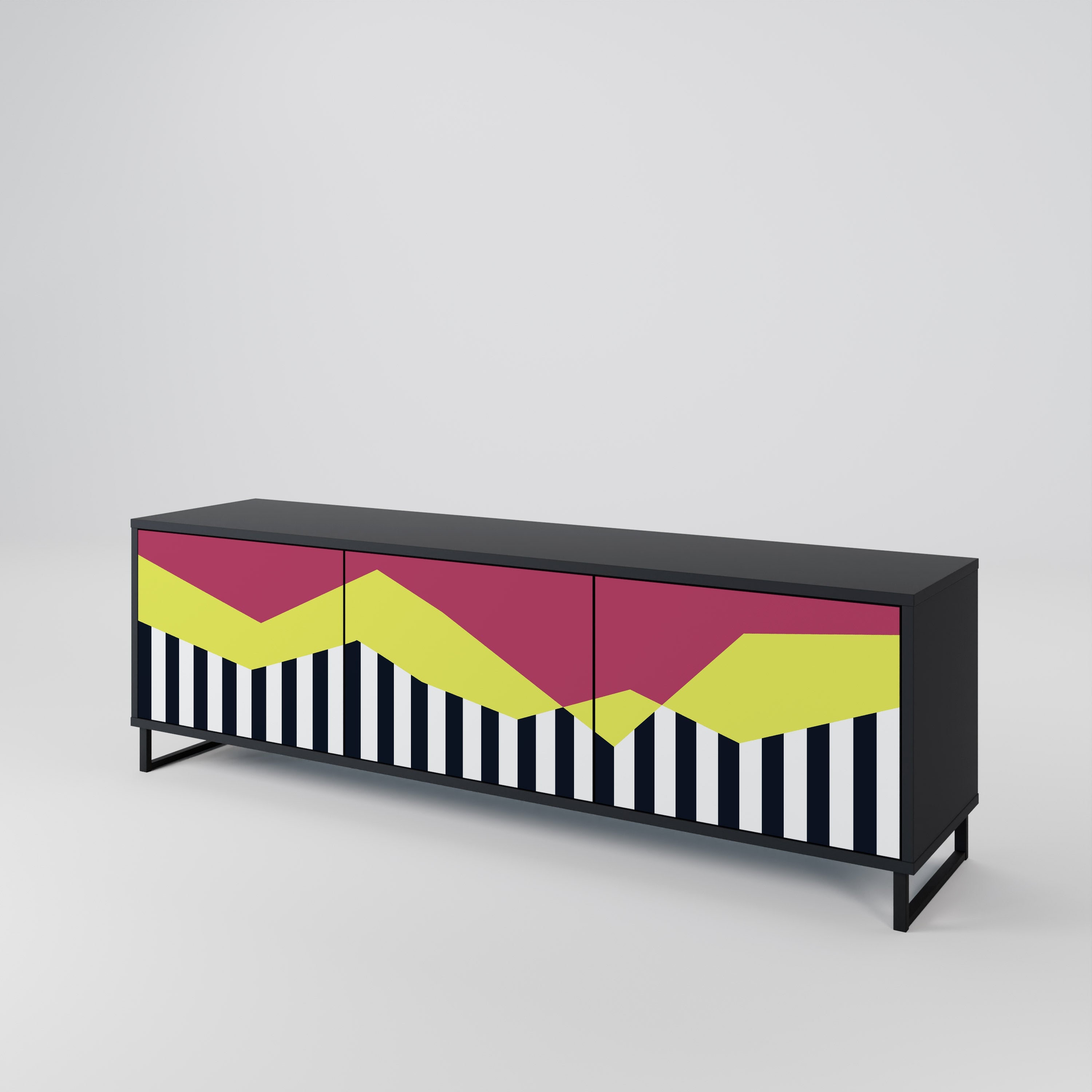 PIANO FANTASY 3-Door TV Stand in Black Finish