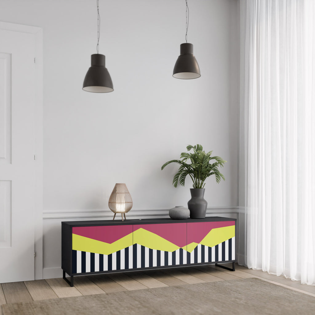 PIANO FANTASY 3-Door TV Stand in Black Finish