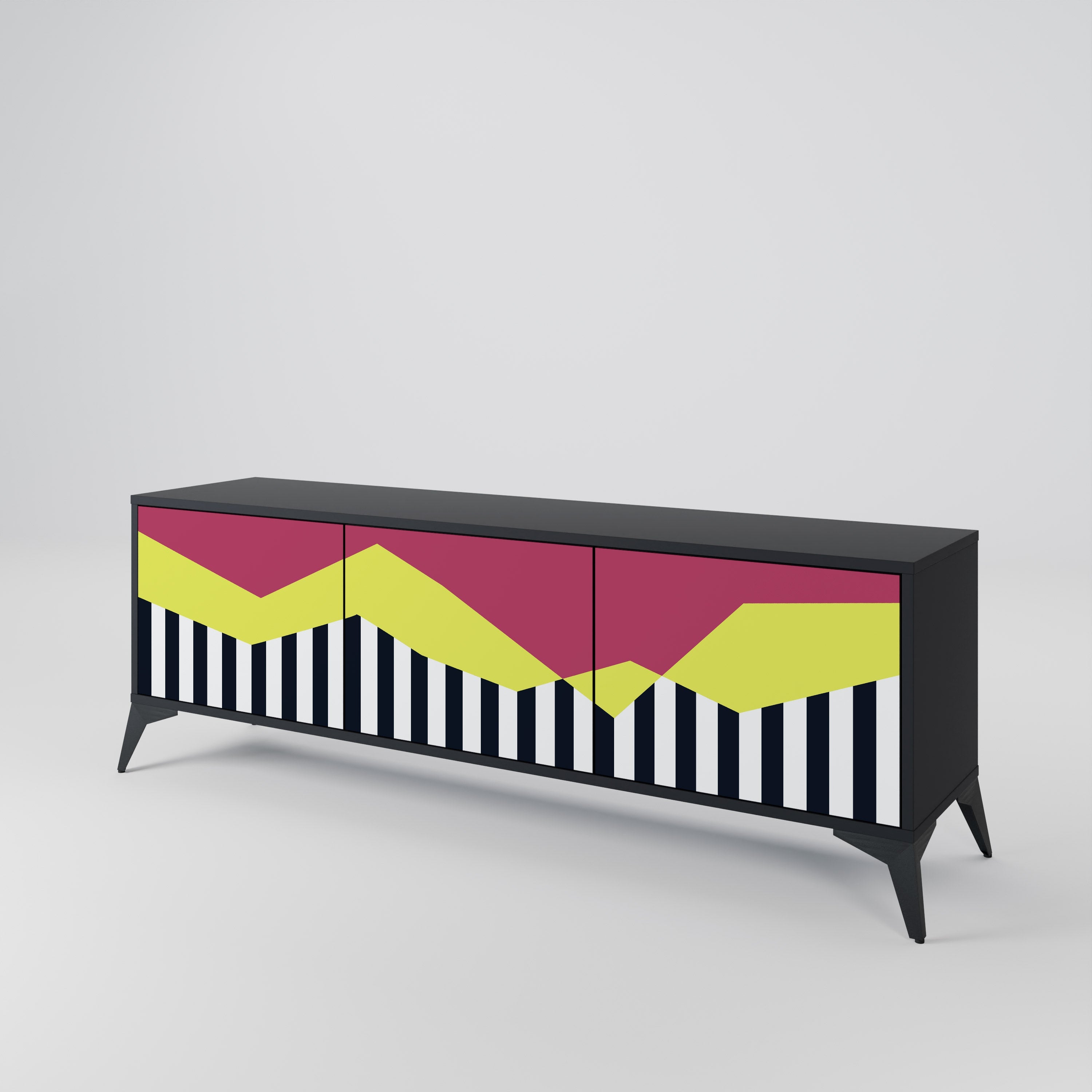 PIANO FANTASY 3-Door TV Stand in Black Finish