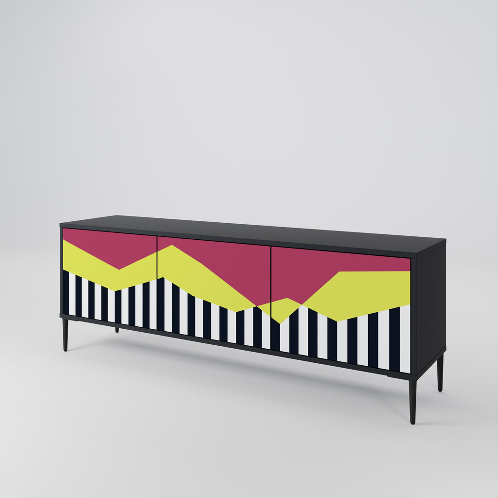 PIANO FANTASY 3-Door TV Stand in Black Finish