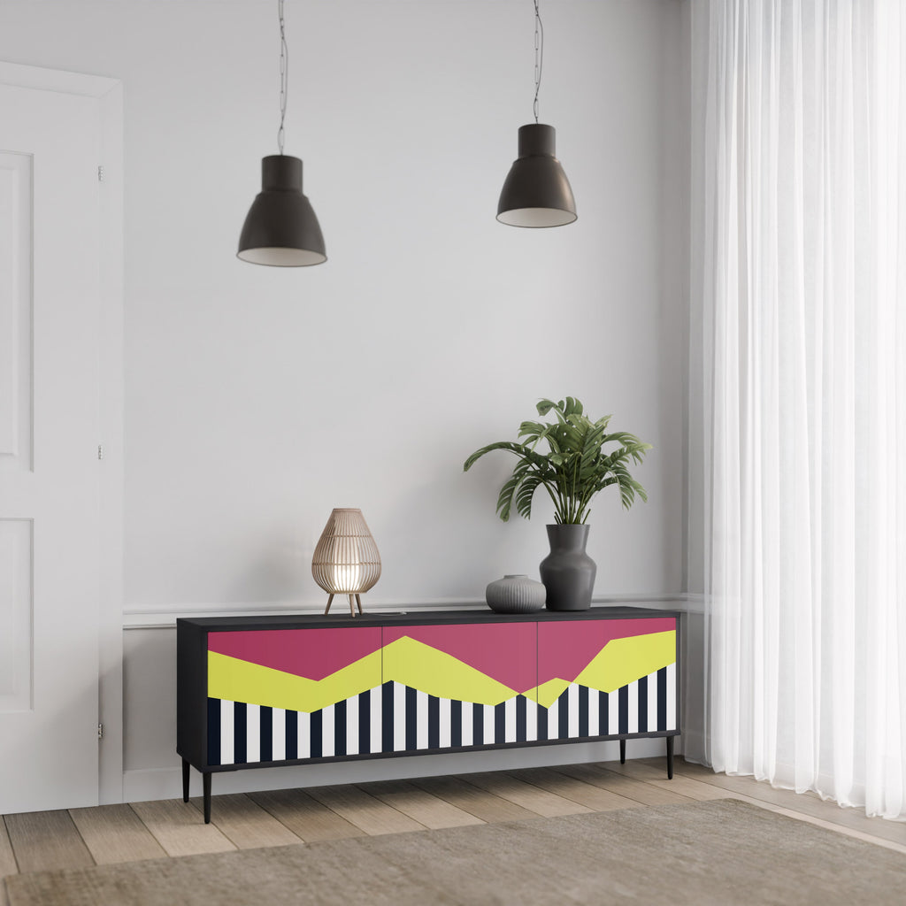 PIANO FANTASY 3-Door TV Stand in Black Finish