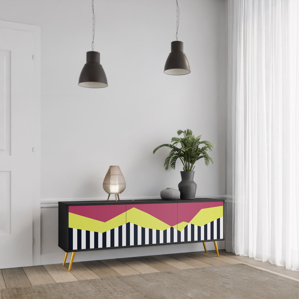 PIANO FANTASY 3-Door TV Stand in Black Finish