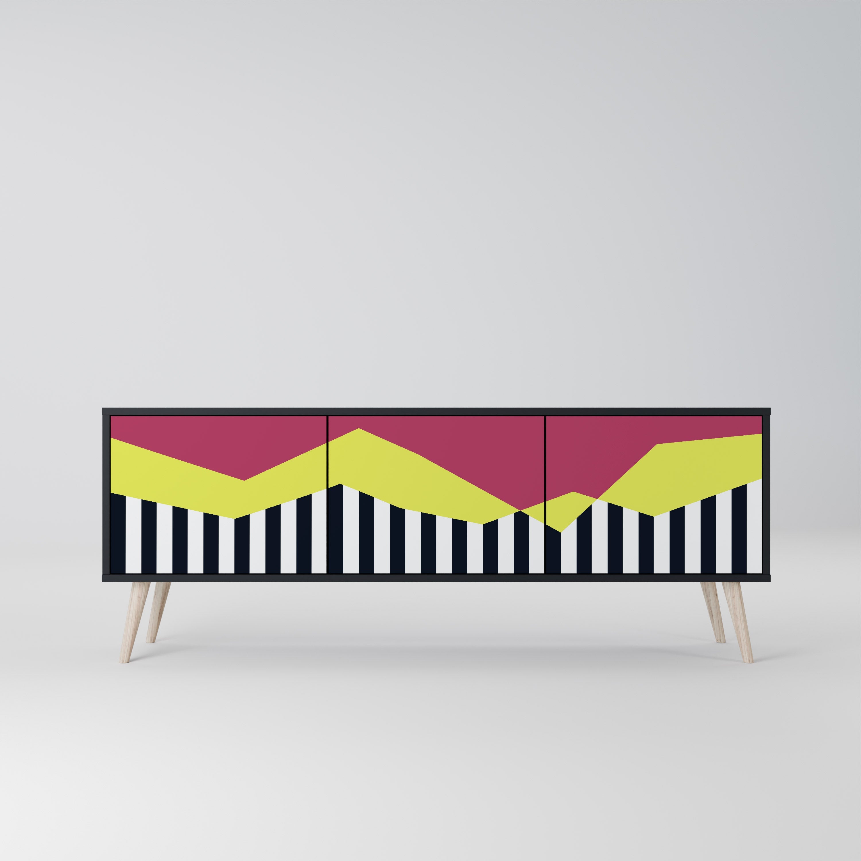 PIANO FANTASY 3-Door TV Stand in Black Finish