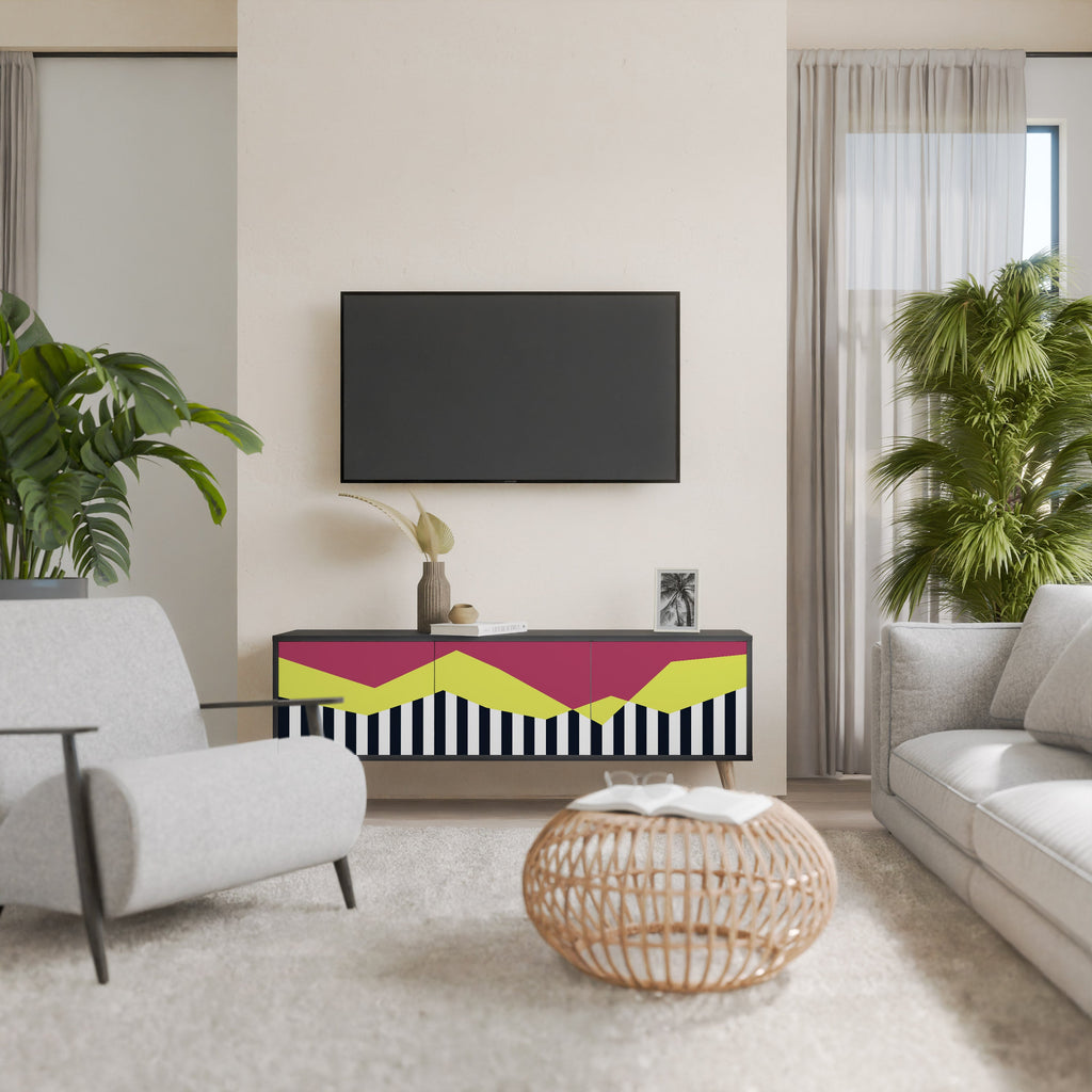 PIANO FANTASY 3-Door TV Stand in Black Finish