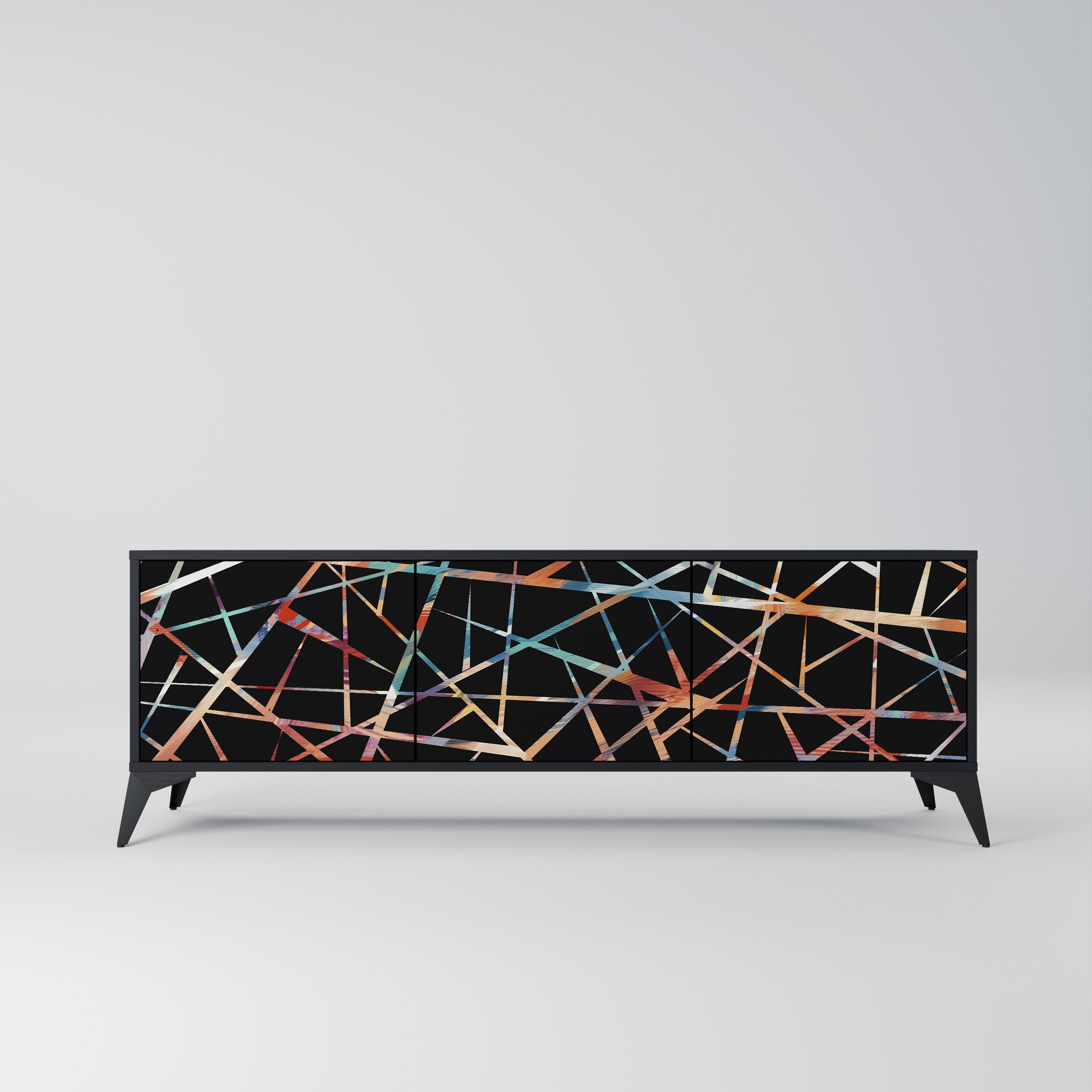 POLYGON VERVE 3-Door TV Stand in Black Finish