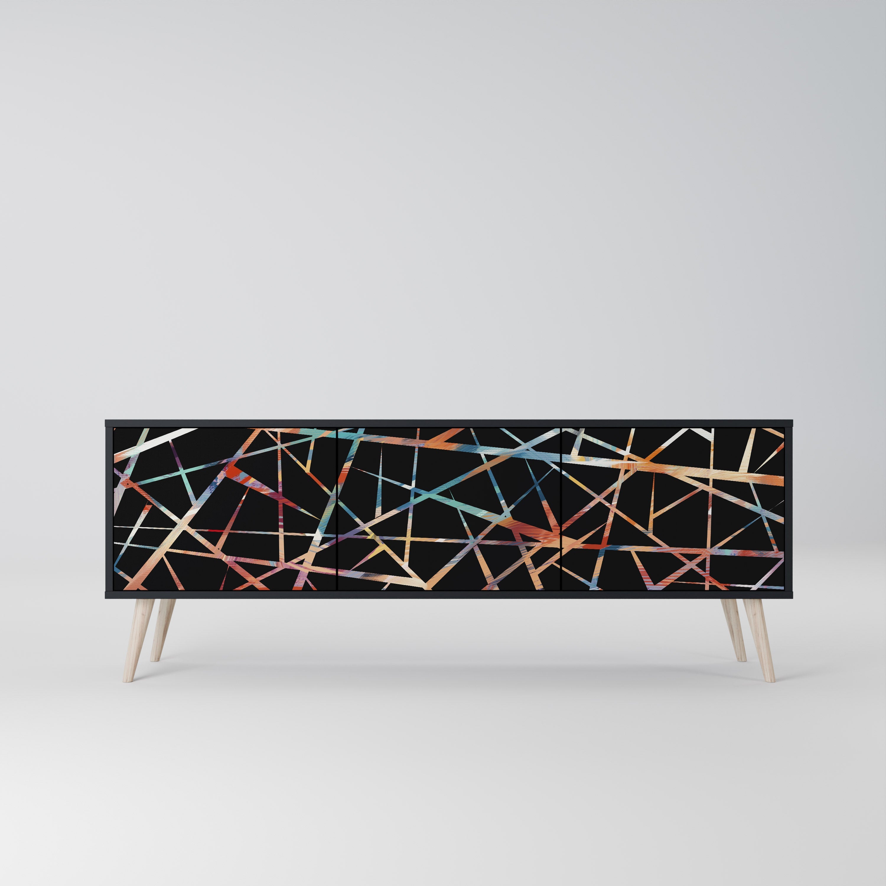 POLYGON VERVE 3-Door TV Stand in Black Finish