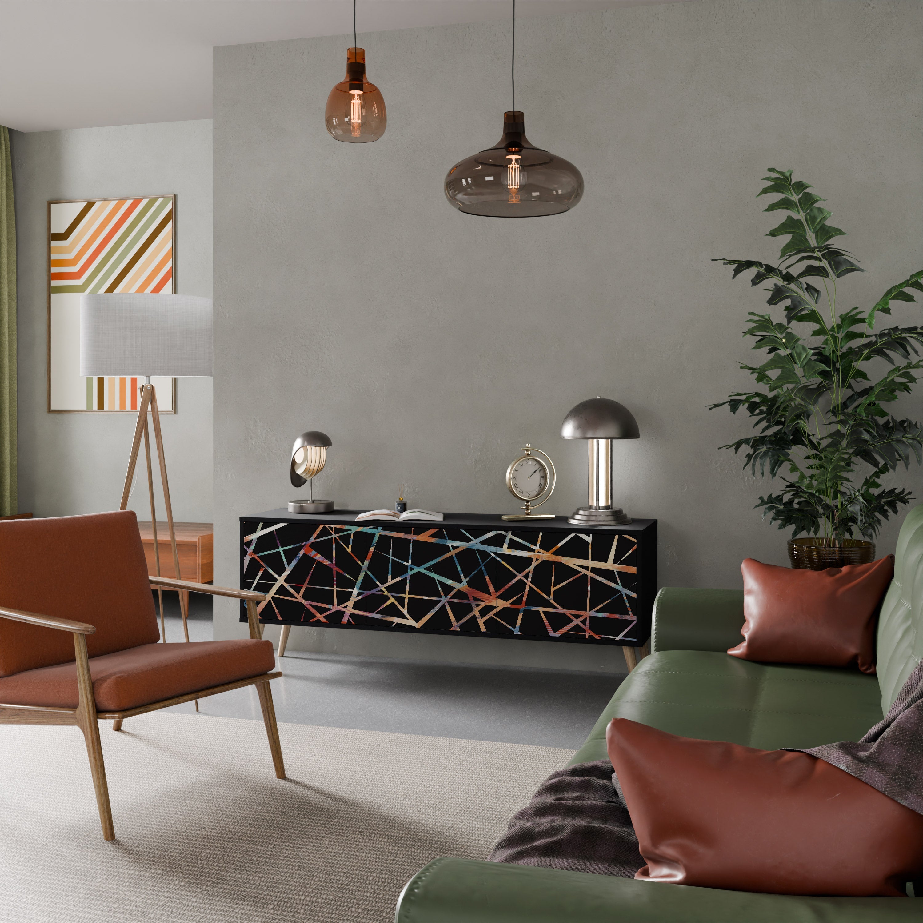 POLYGON VERVE 3-Door TV Stand in Black Finish