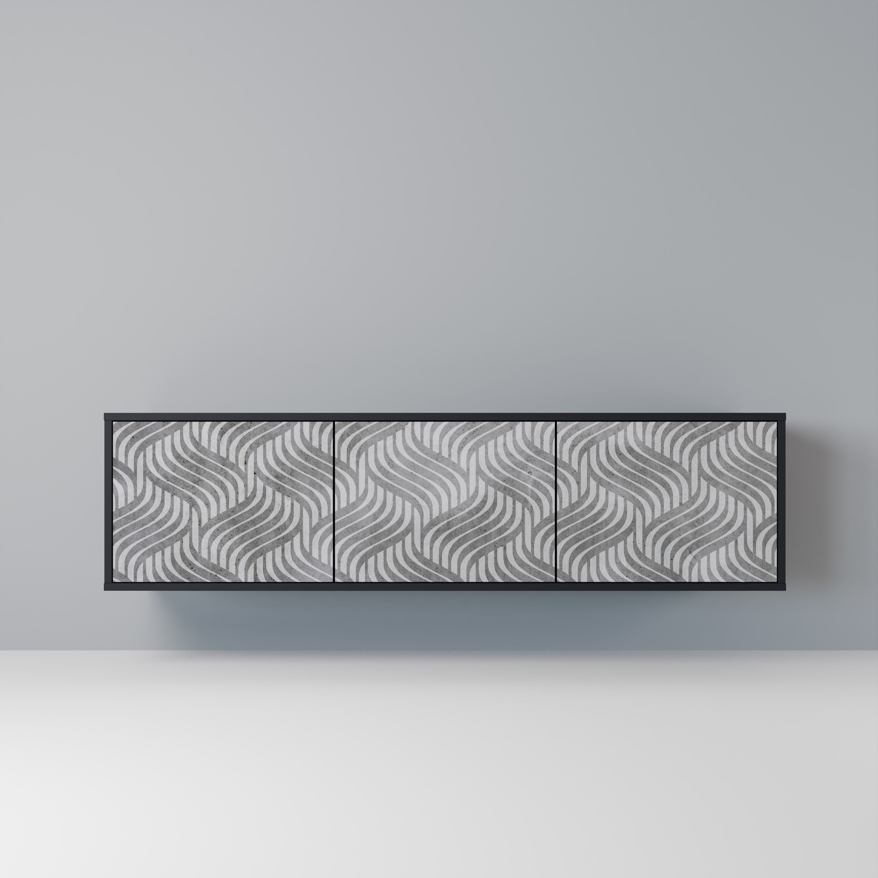 CONCRETE MOVEMENT 3-Door TV Stand in Black Finish