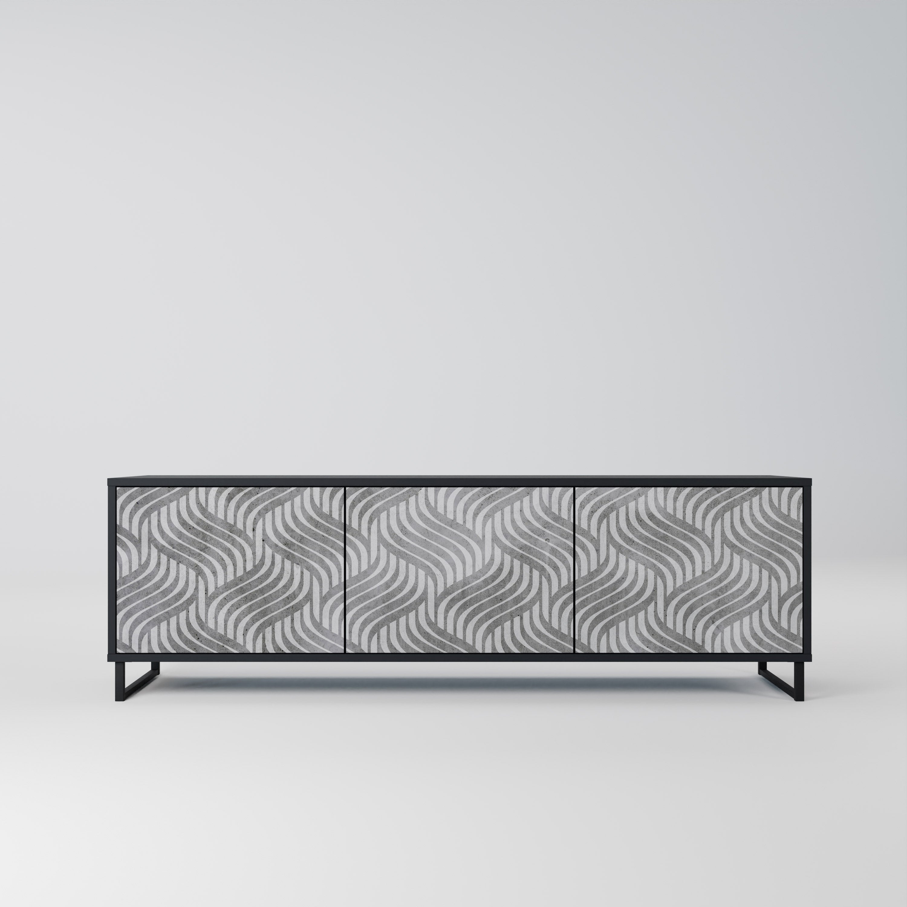 CONCRETE MOVEMENT 3-Door TV Stand in Black Finish