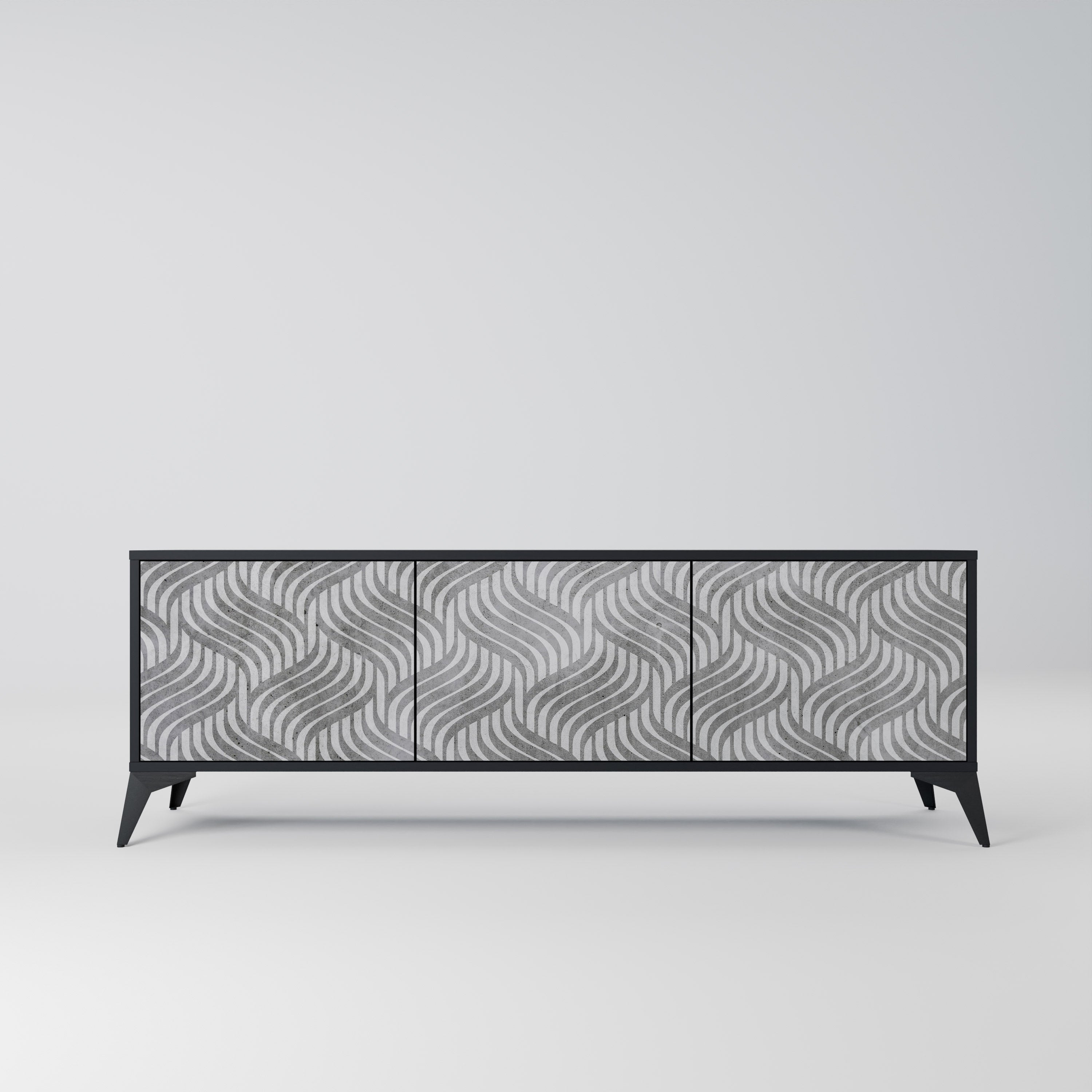 CONCRETE MOVEMENT 3-Door TV Stand in Black Finish