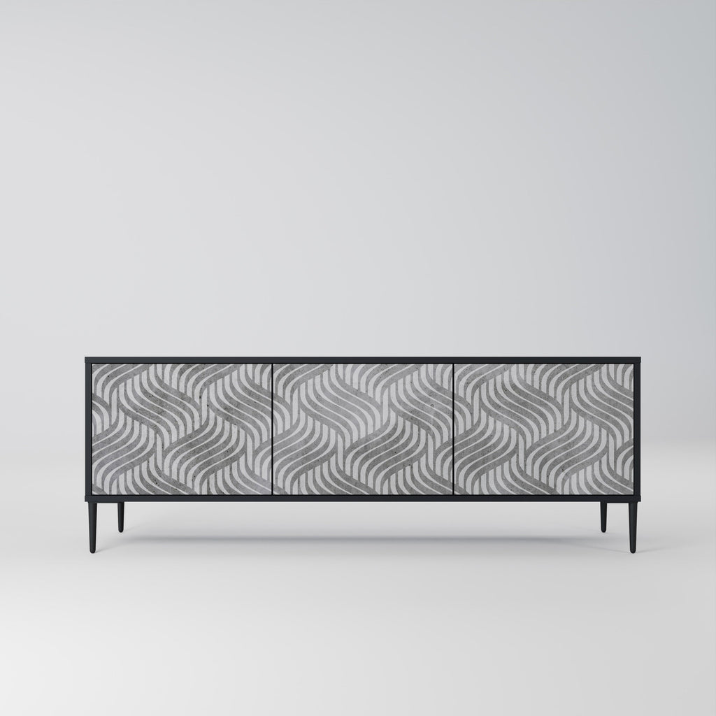 CONCRETE MOVEMENT 3-Door TV Stand in Black Finish