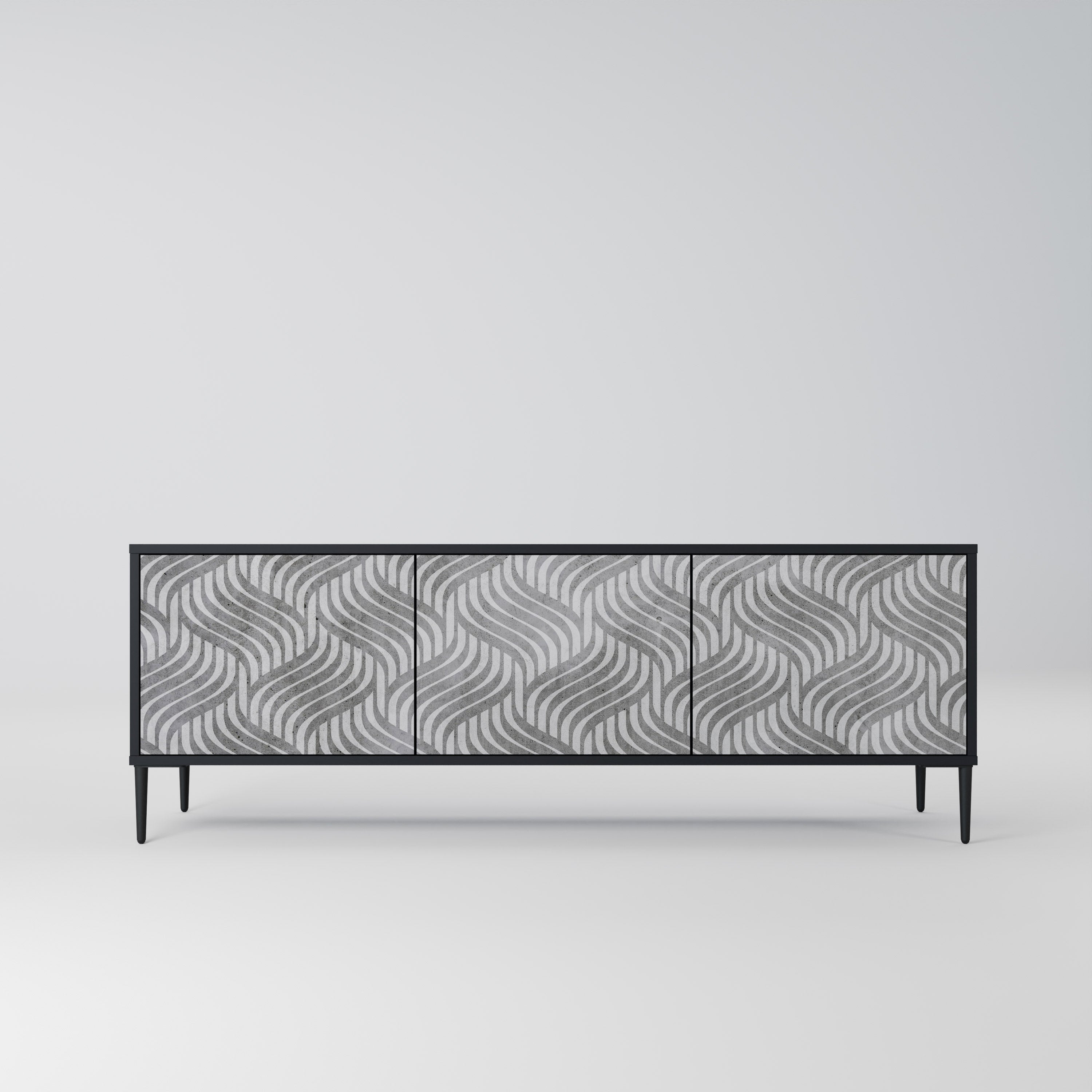 CONCRETE MOVEMENT 3-Door TV Stand in Black Finish