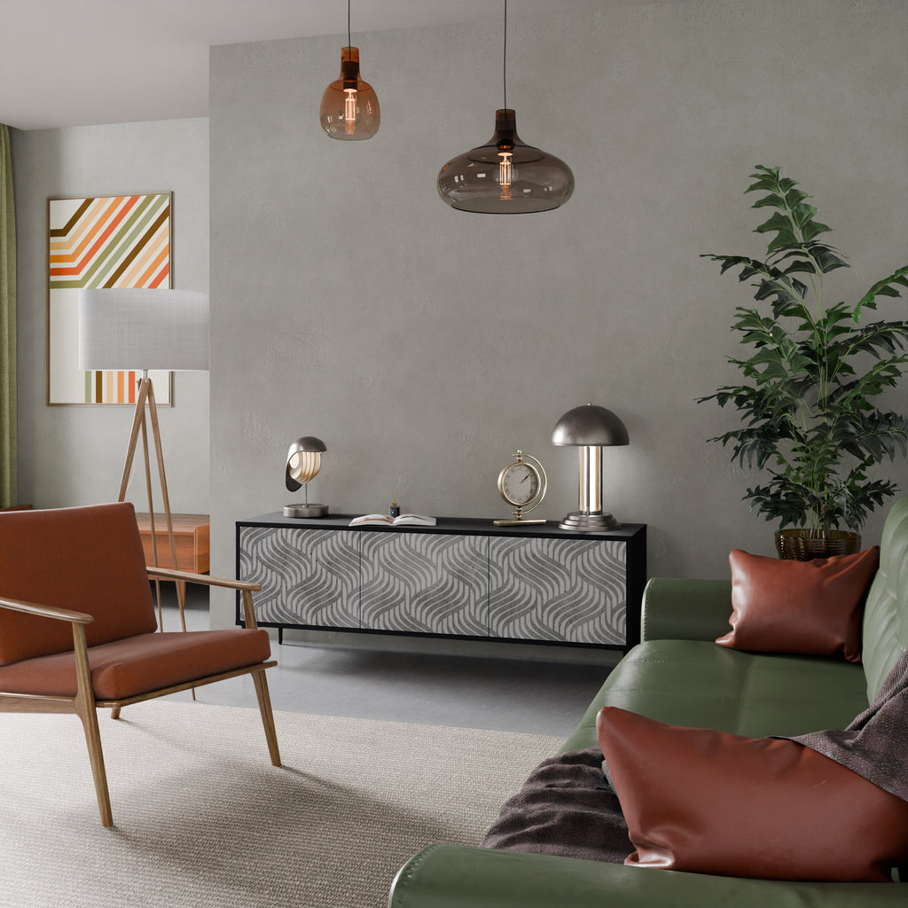 CONCRETE MOVEMENT 3-Door TV Stand in Black Finish