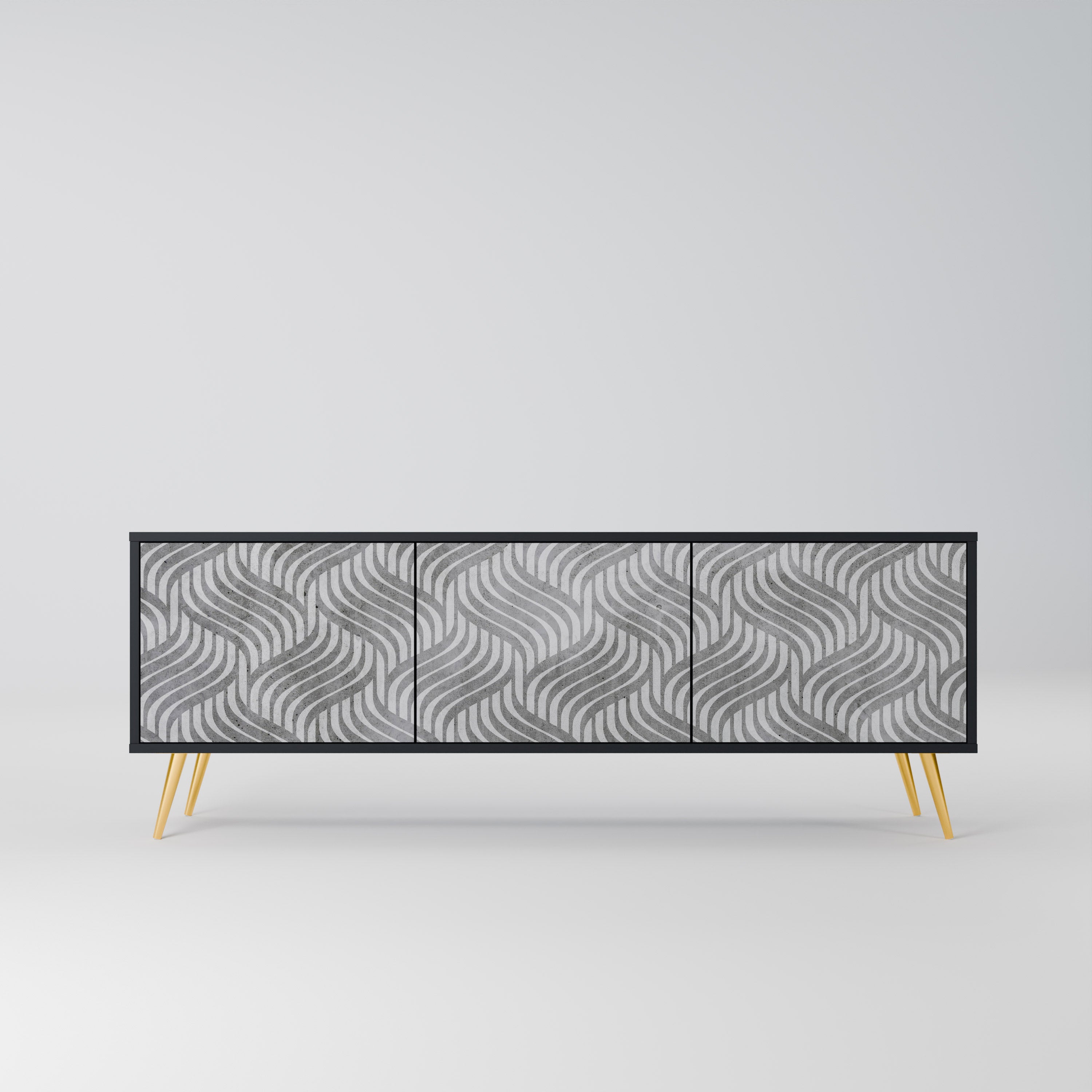 CONCRETE MOVEMENT 3-Door TV Stand in Black Finish