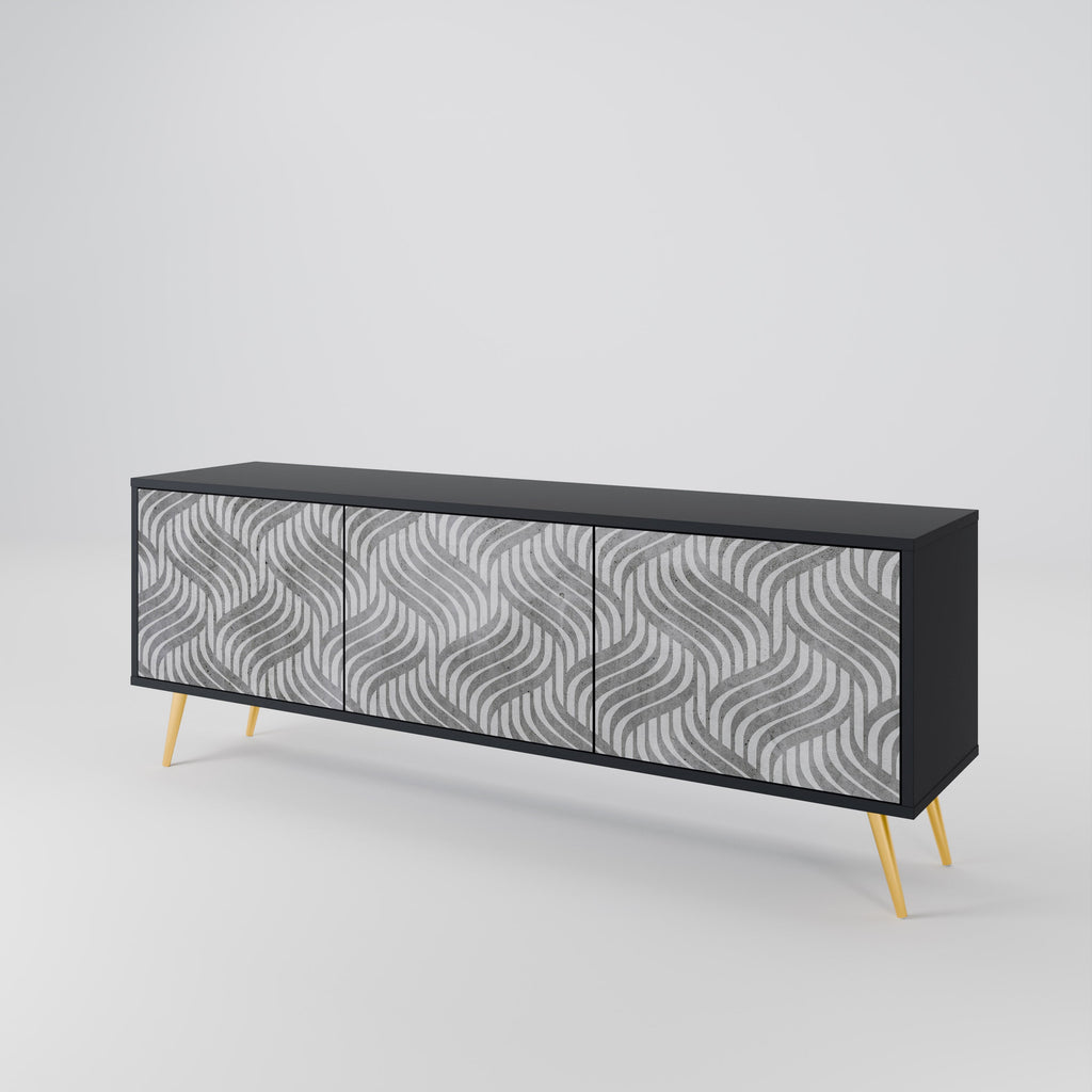 CONCRETE MOVEMENT 3-Door TV Stand in Black Finish