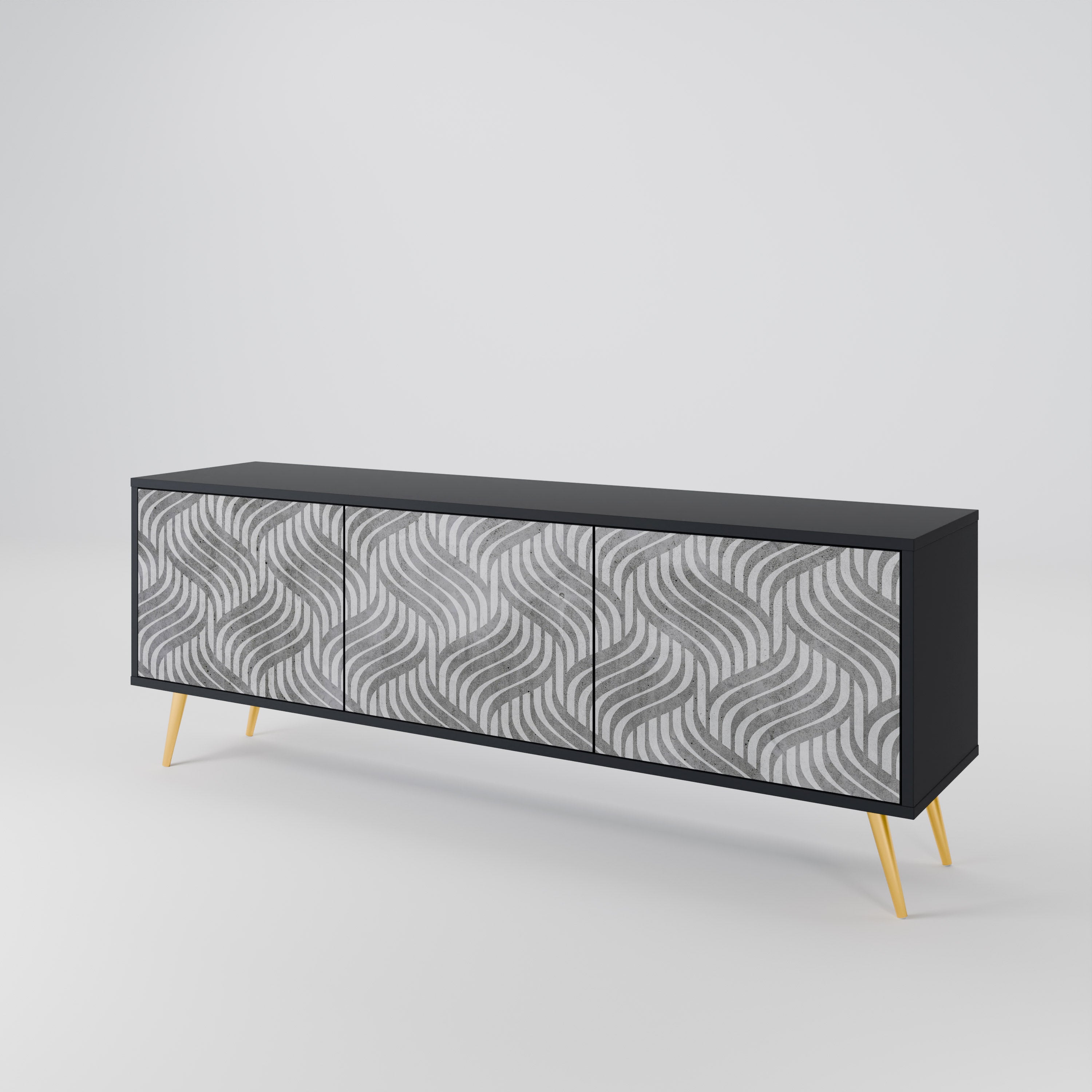 CONCRETE MOVEMENT 3-Door TV Stand in Black Finish