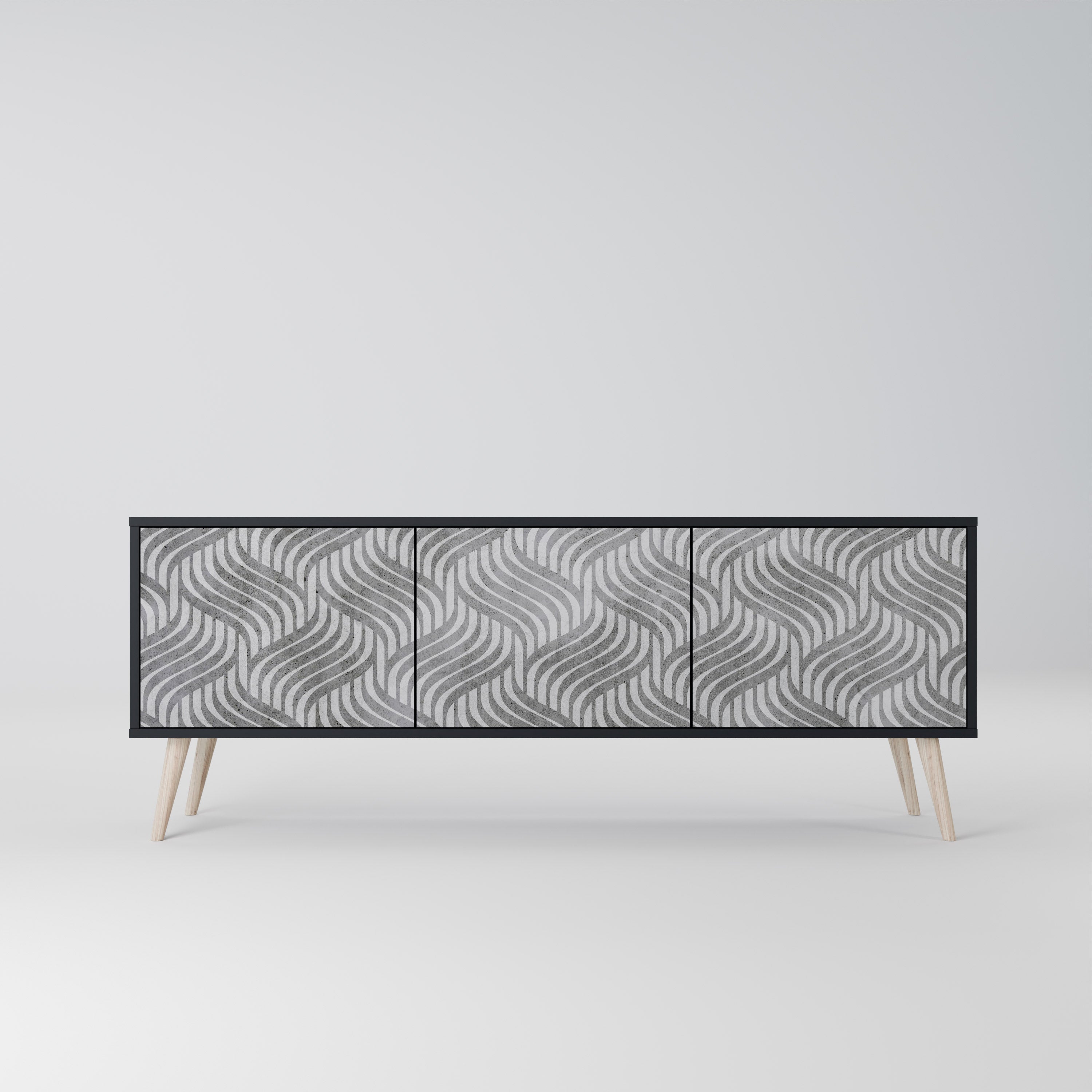 CONCRETE MOVEMENT 3-Door TV Stand in Black Finish