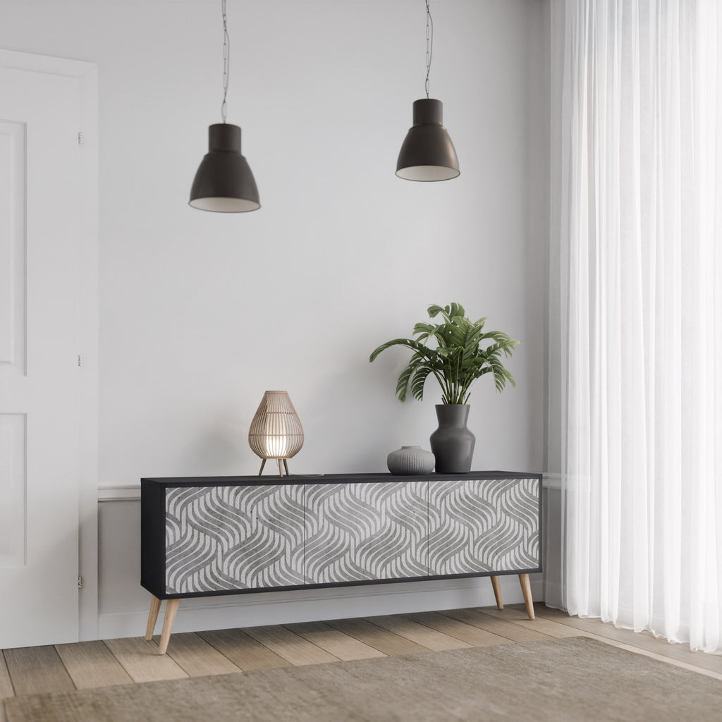 CONCRETE MOVEMENT 3-Door TV Stand in Black Finish