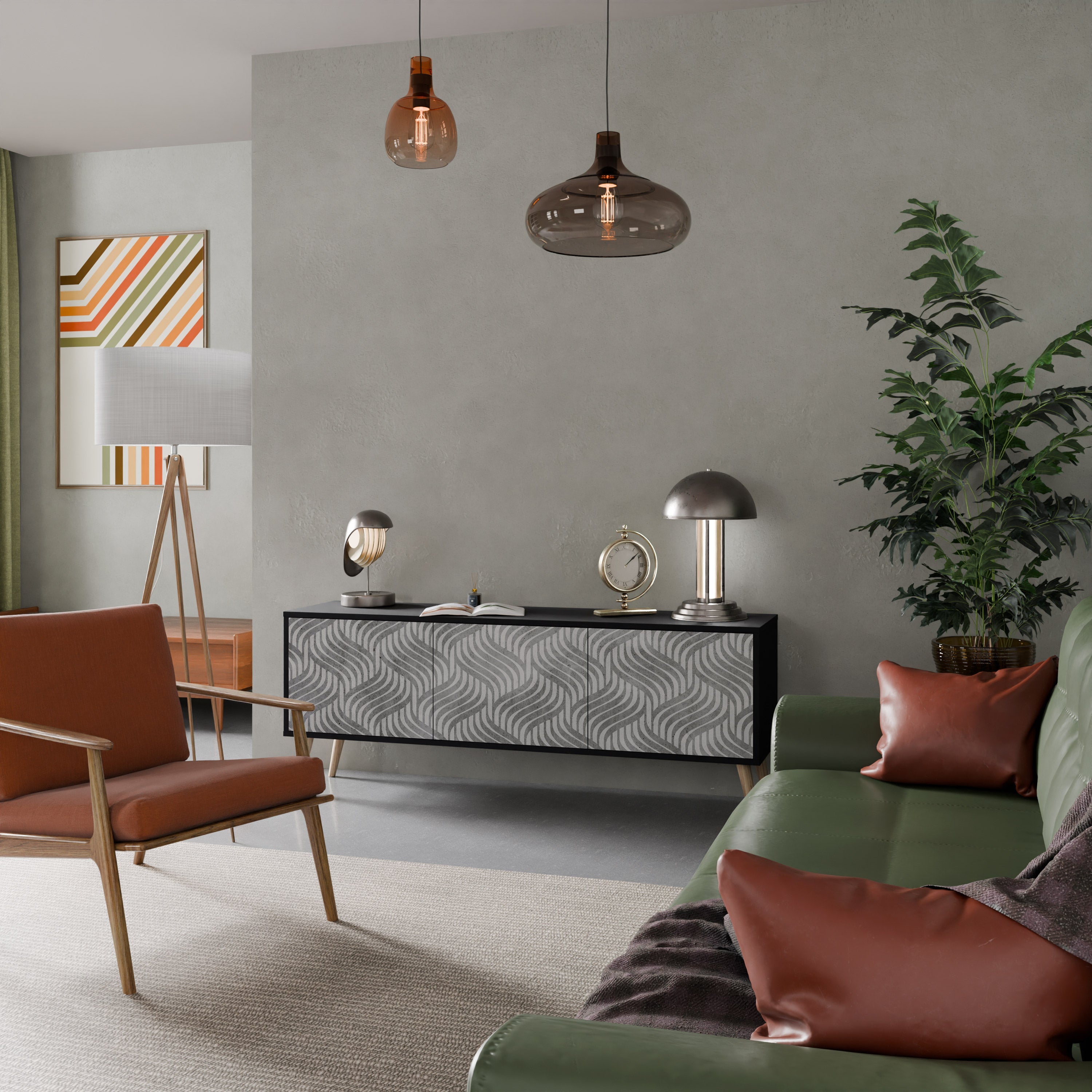 CONCRETE MOVEMENT 3-Door TV Stand in Black Finish