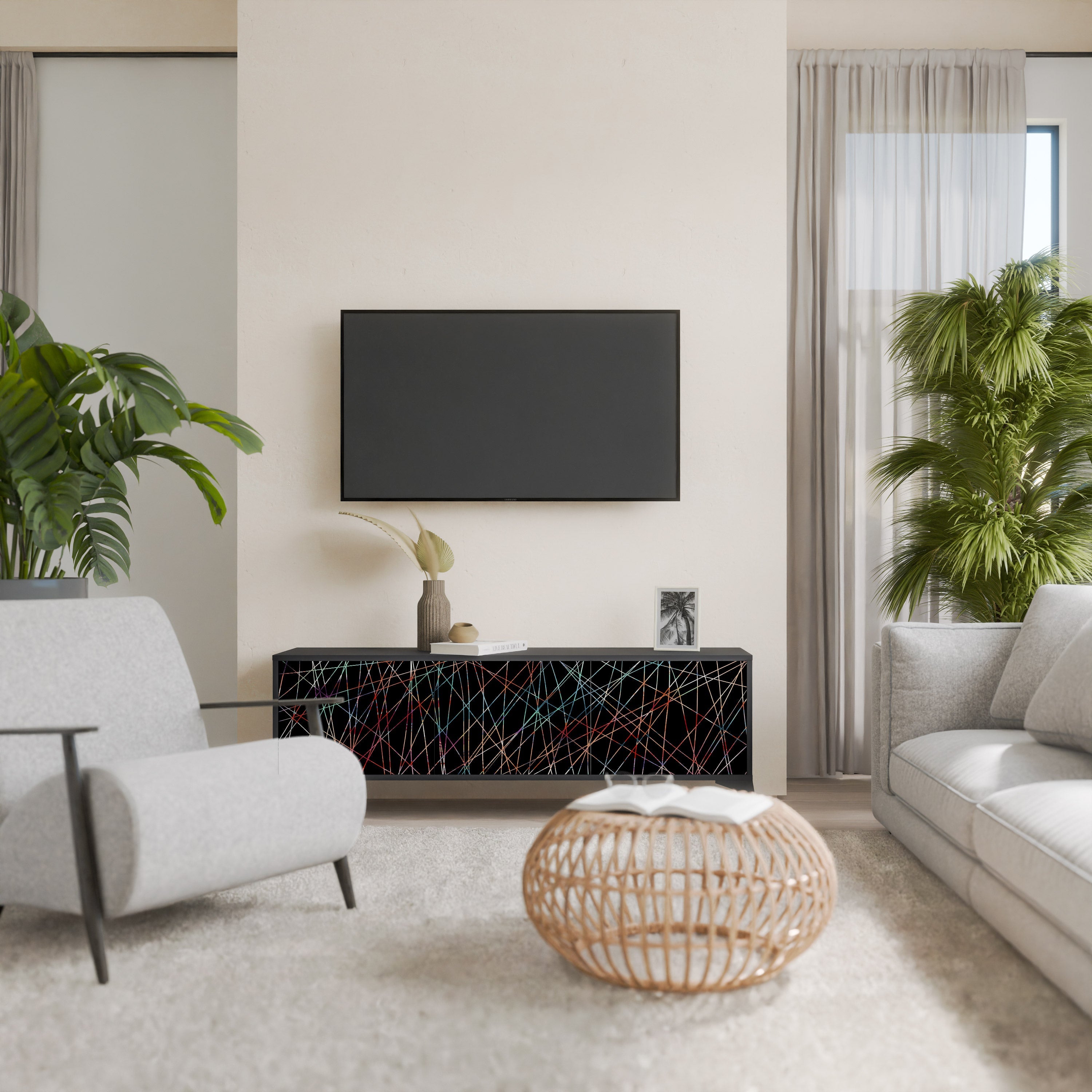 LUMINOUS SNARE 3-Door TV Stand in Black Finish