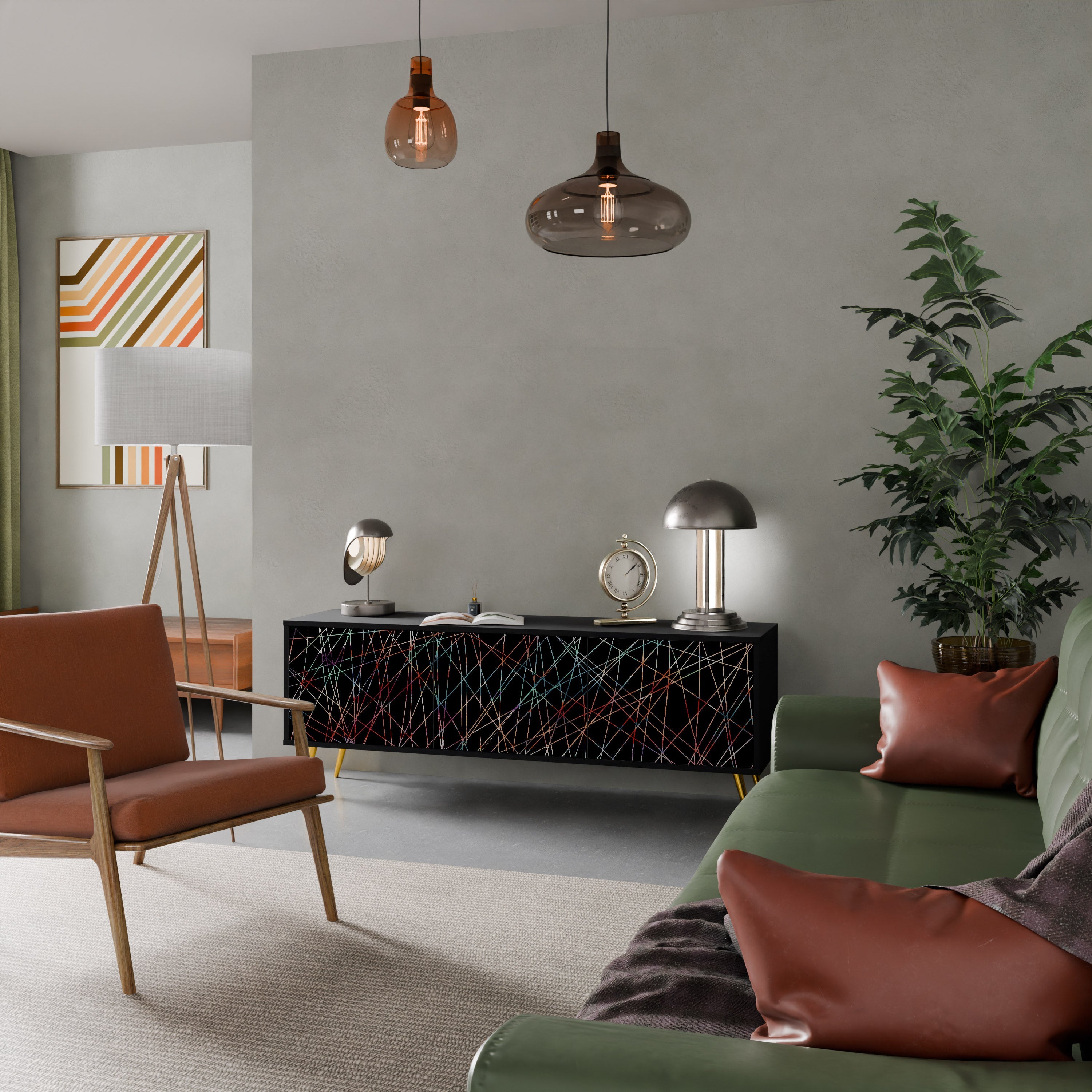 LUMINOUS SNARE 3-Door TV Stand in Black Finish