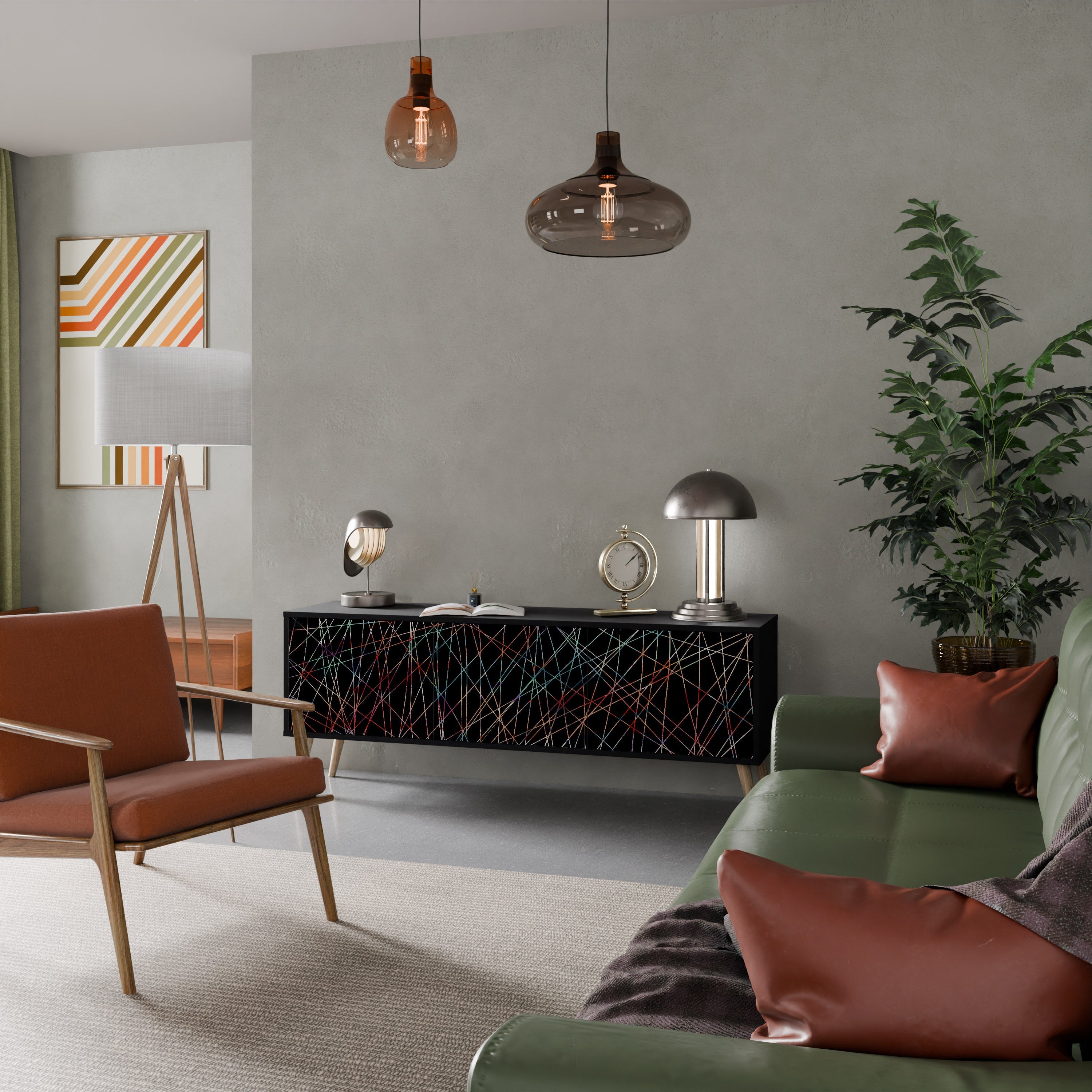 LUMINOUS SNARE 3-Door TV Stand in Black Finish