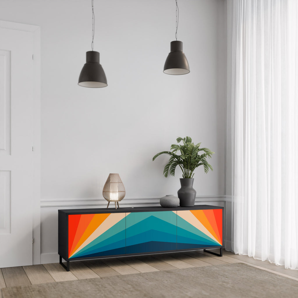 PRISM CONCUSSION 3-Door TV Stand in Black Finish