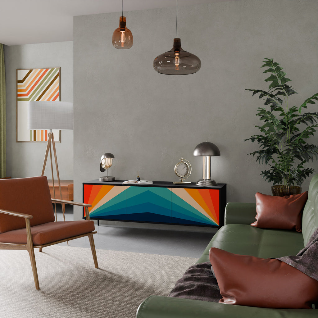 PRISM CONCUSSION 3-Door TV Stand in Black Finish