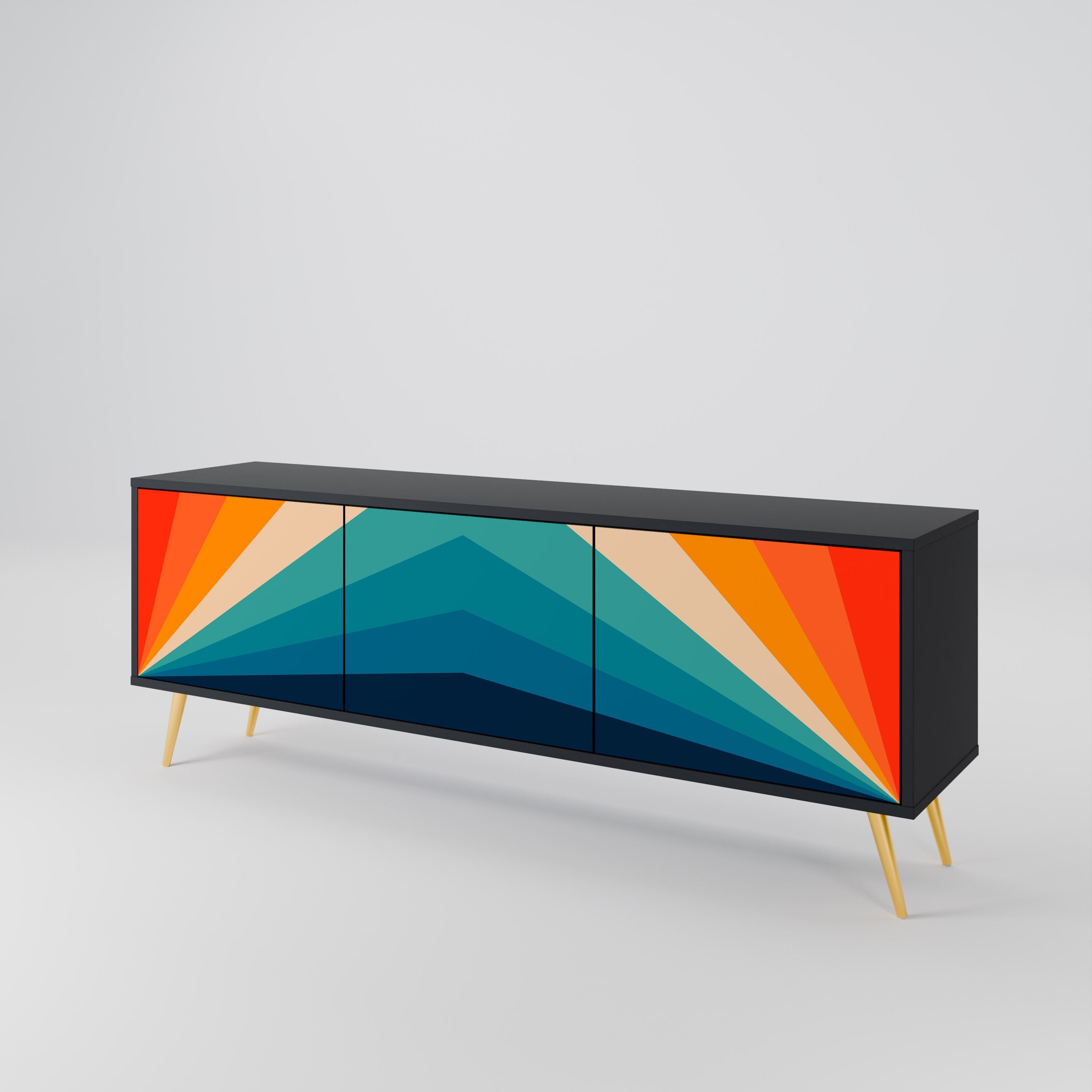 PRISM CONCUSSION 3-Door TV Stand in Black Finish