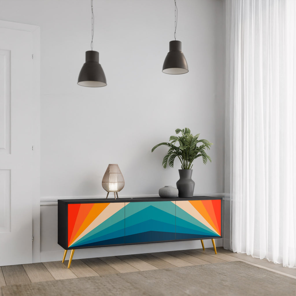 PRISM CONCUSSION 3-Door TV Stand in Black Finish