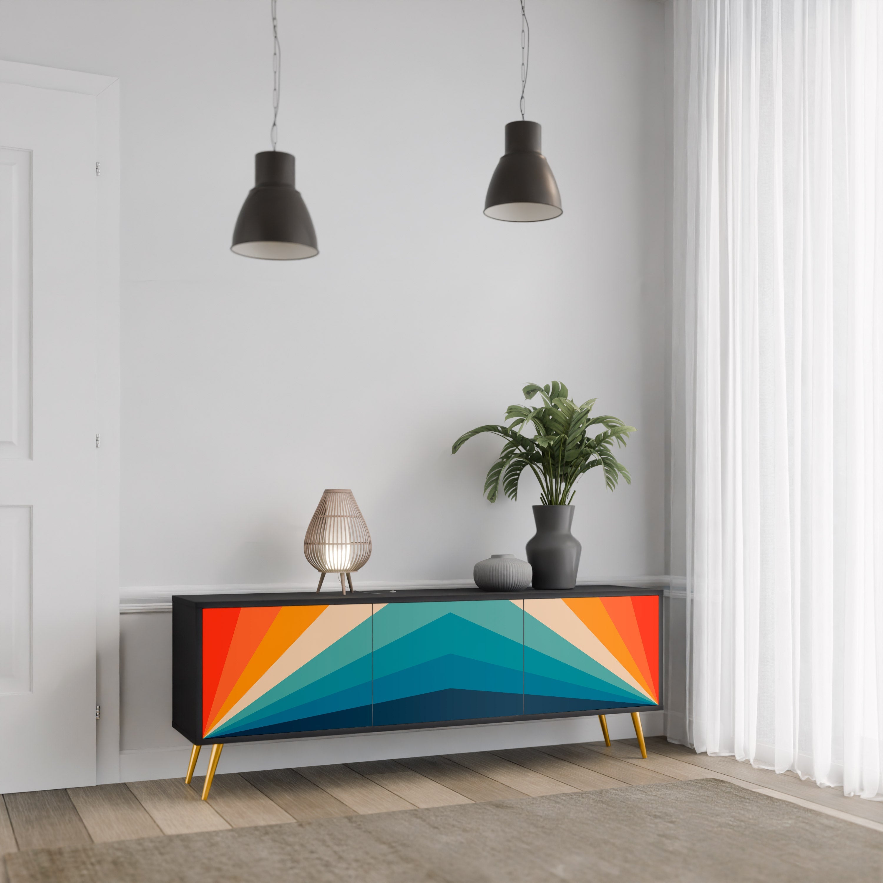 PRISM CONCUSSION 3-Door TV Stand in Black Finish