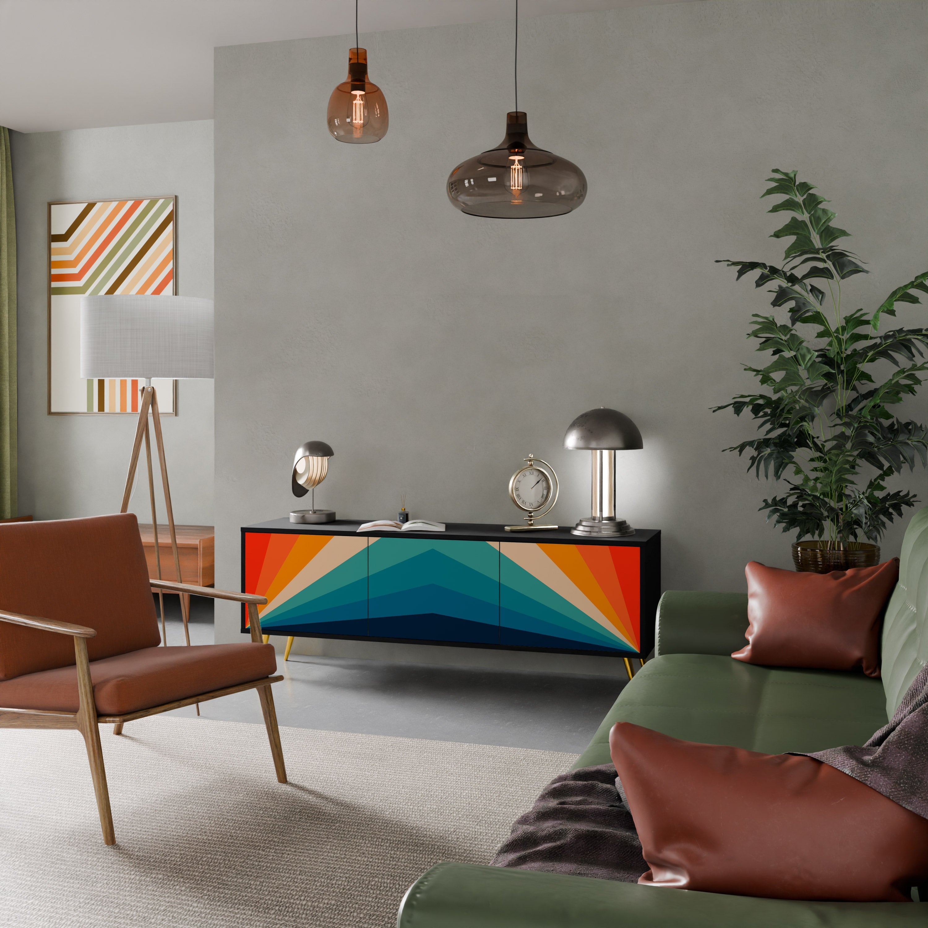 PRISM CONCUSSION 3-Door TV Stand in Black Finish