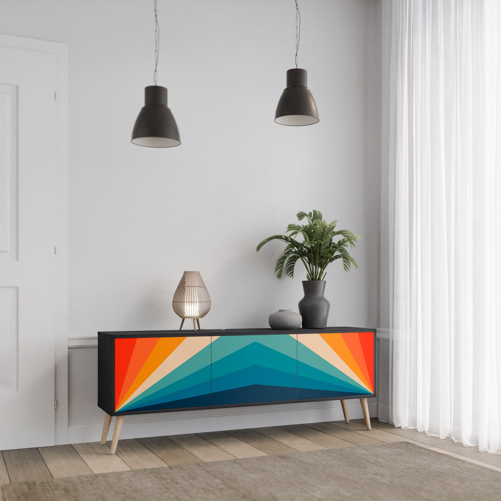 PRISM CONCUSSION 3-Door TV Stand in Black Finish