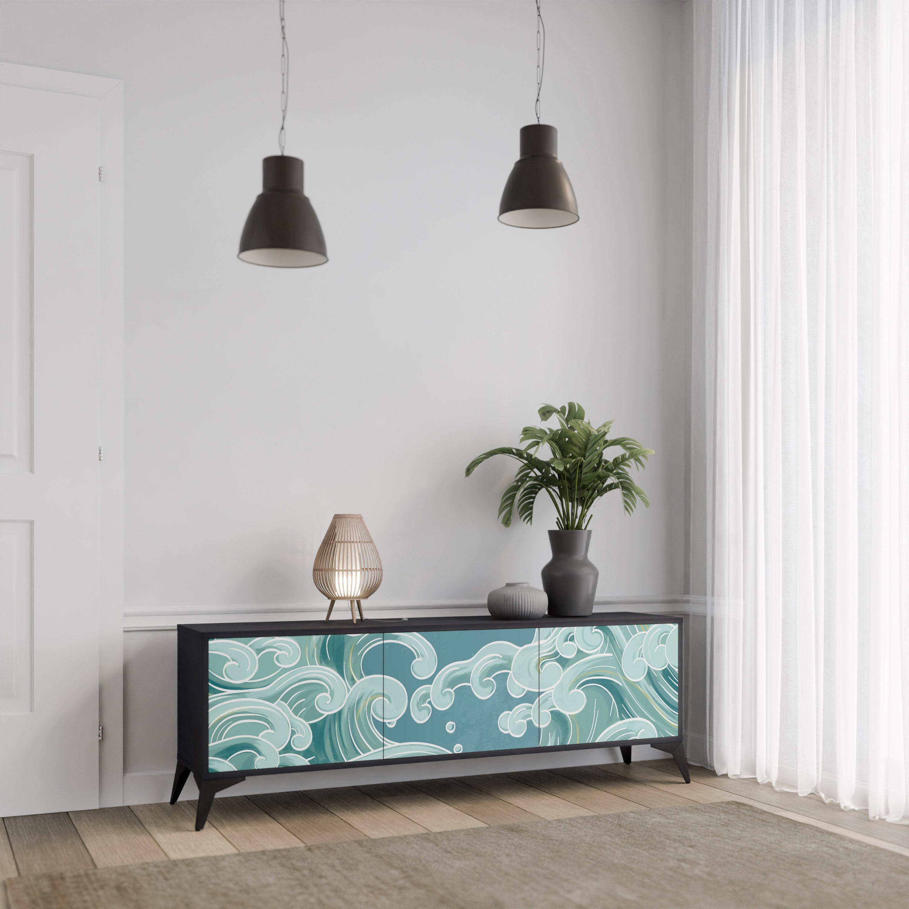 ASIAN SWAY 3-Door TV Stand in Black Finish