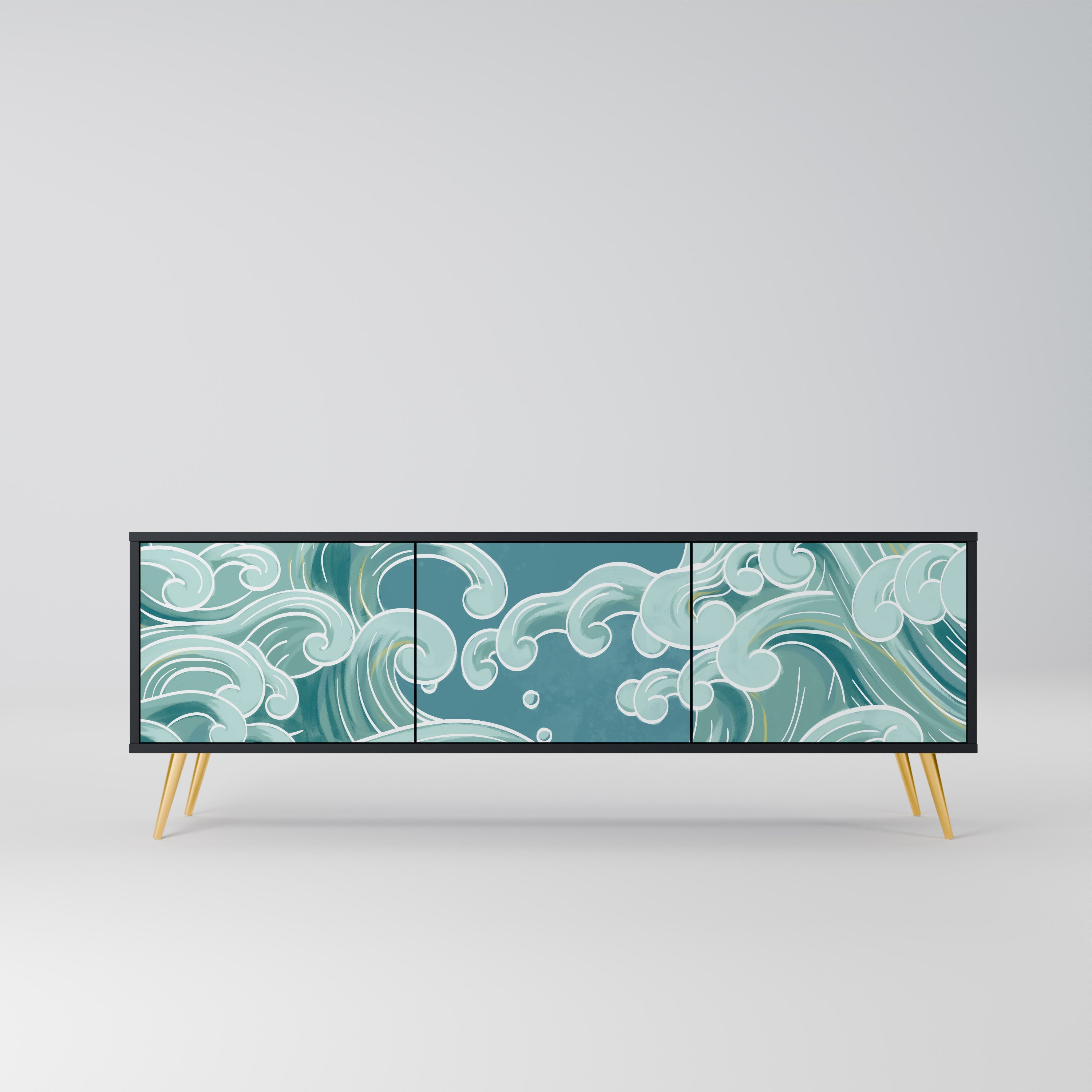 ASIAN SWAY 3-Door TV Stand in Black Finish