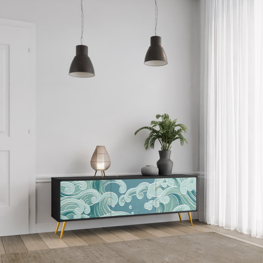 ASIAN SWAY 3-Door TV Stand in Black Finish