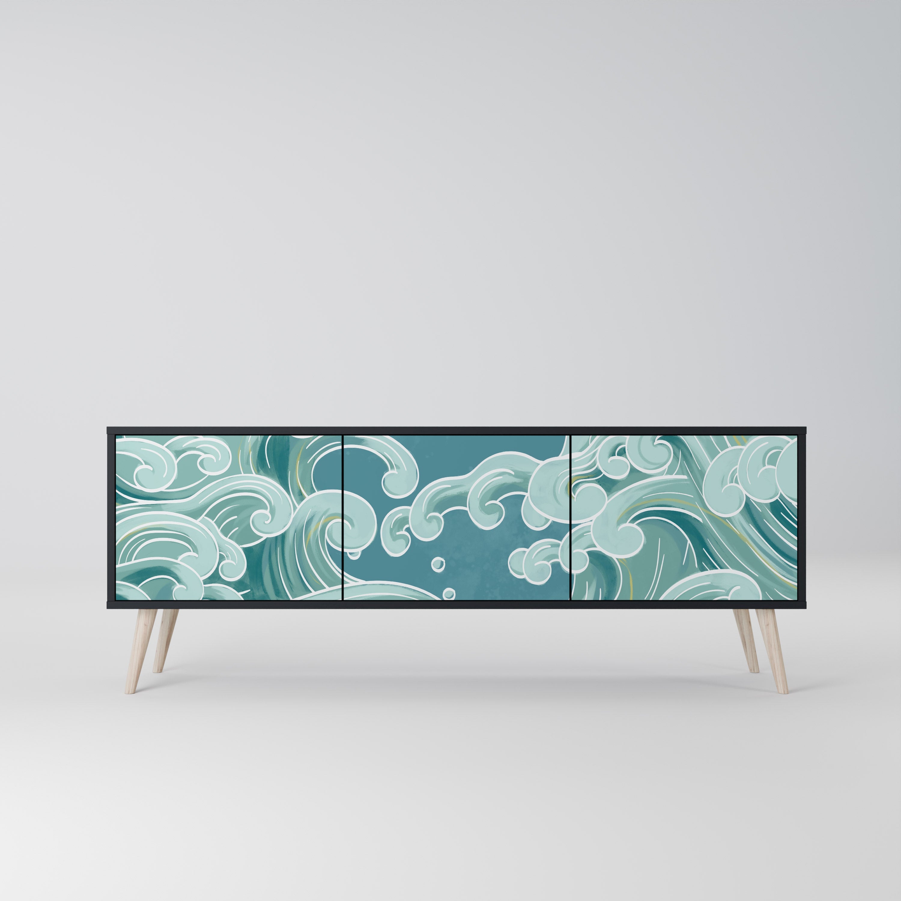 ASIAN SWAY 3-Door TV Stand in Black Finish