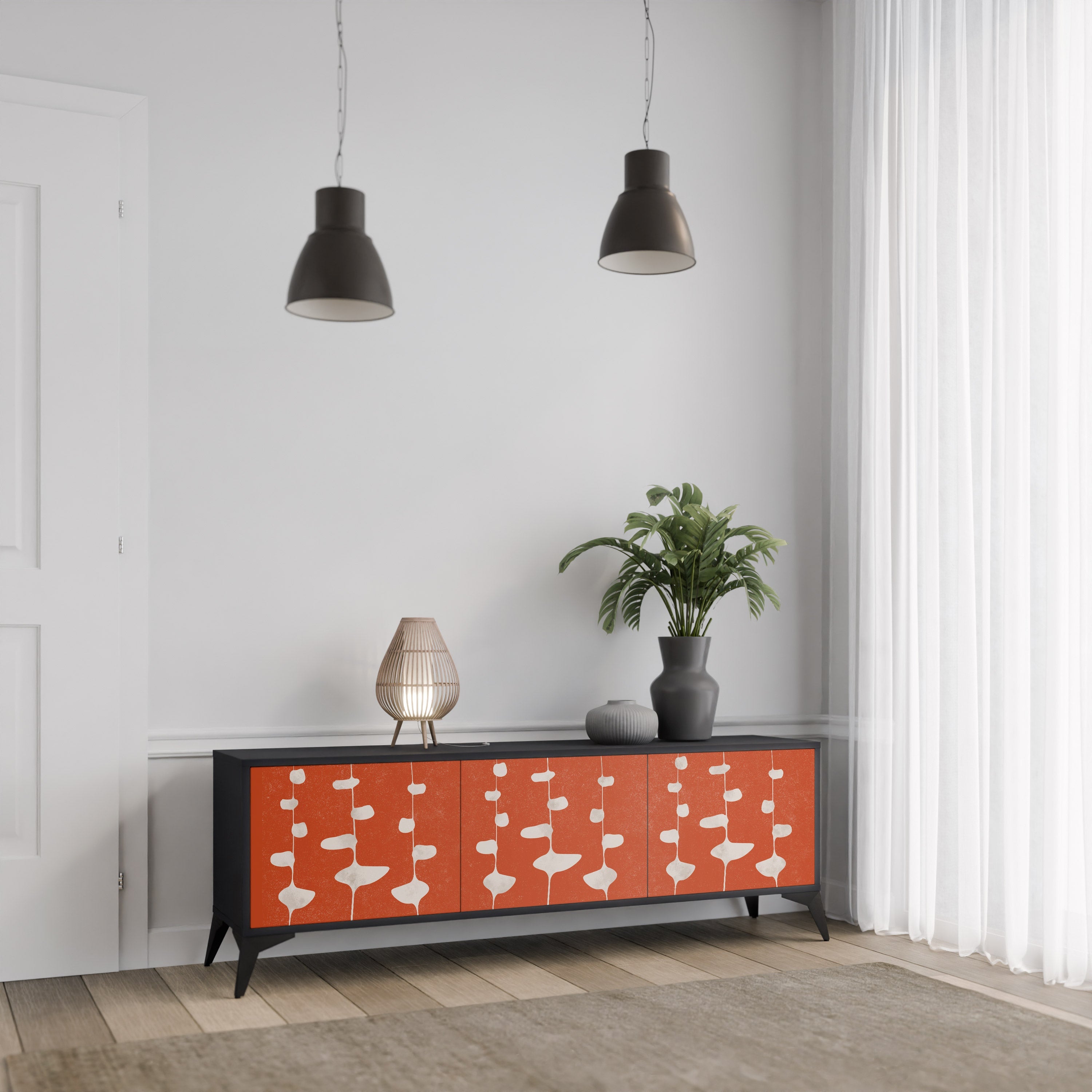 Meuble TV 3 portes COURAGE MOLD finition noire