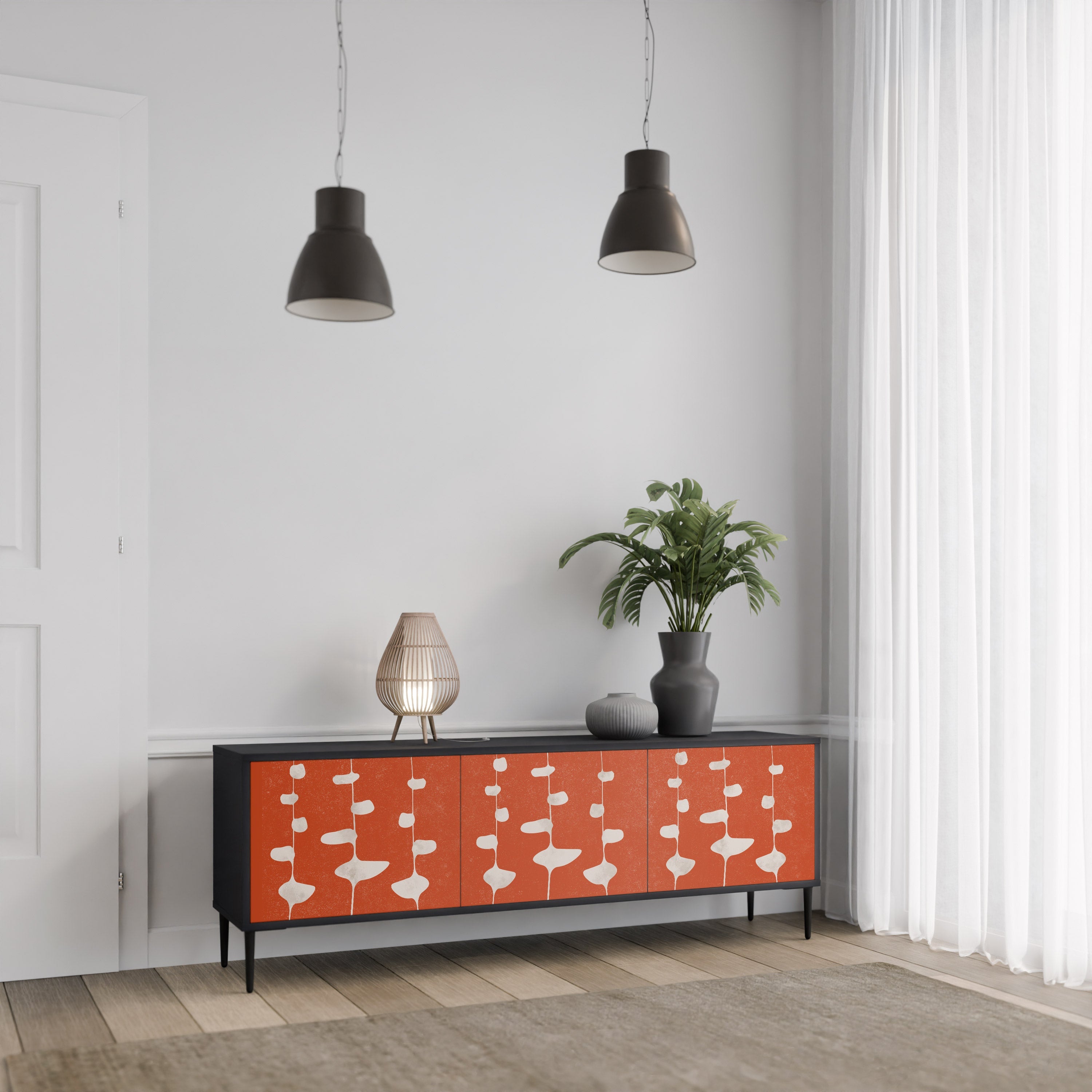 Meuble TV 3 portes COURAGE MOLD finition noire