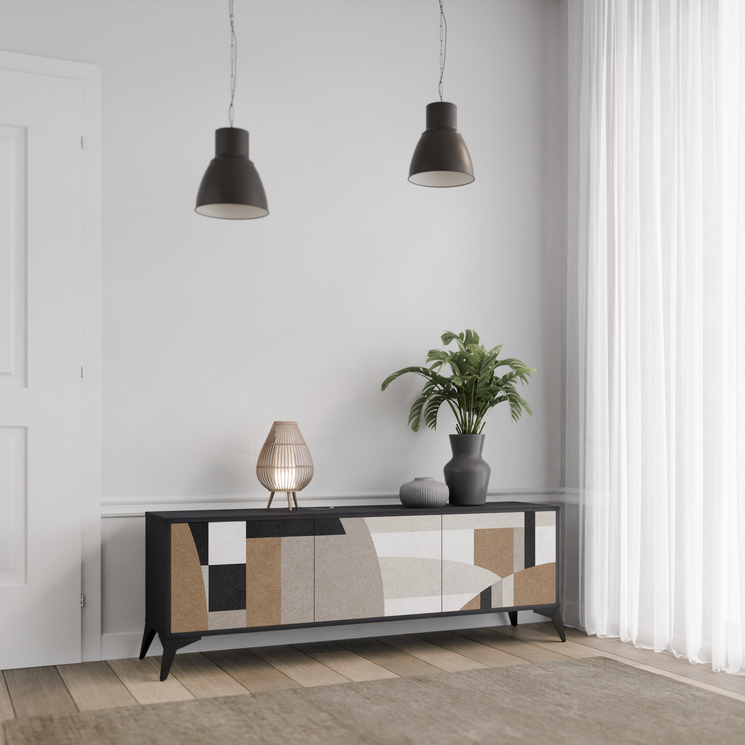 Meuble TV 3 portes DELICATE MEMENTO finition noire