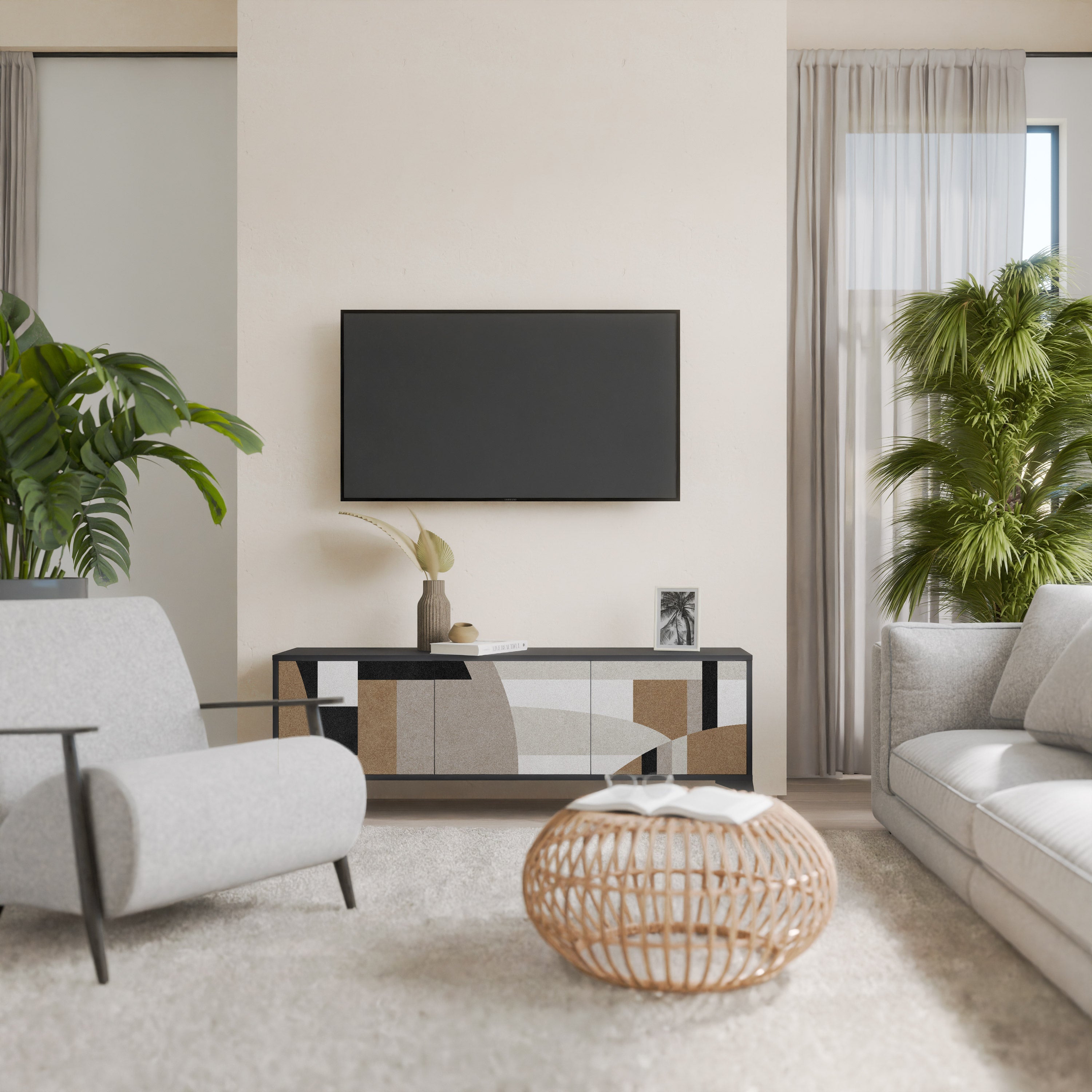 Meuble TV 3 portes DELICATE MEMENTO finition noire