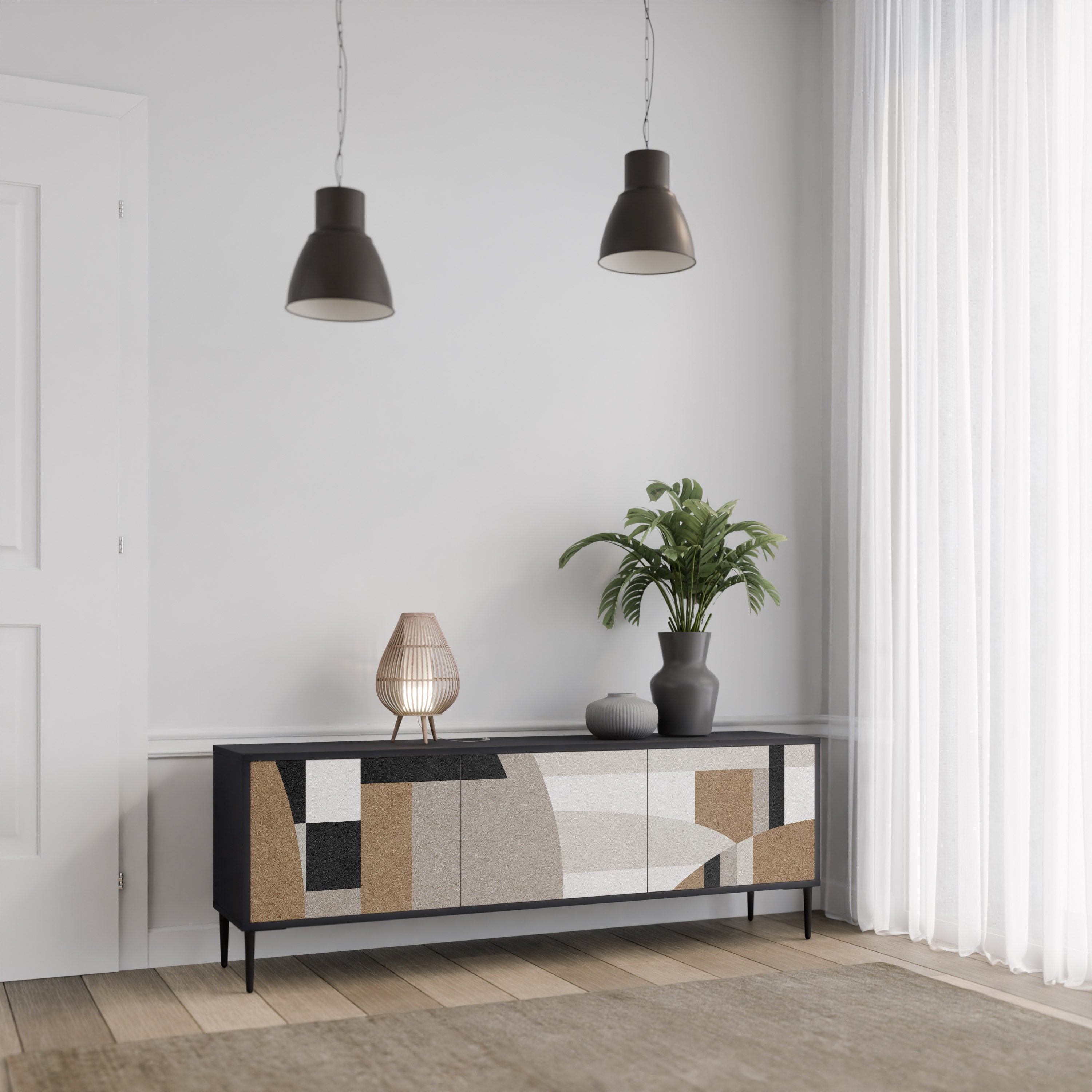 Meuble TV 3 portes DELICATE MEMENTO finition noire