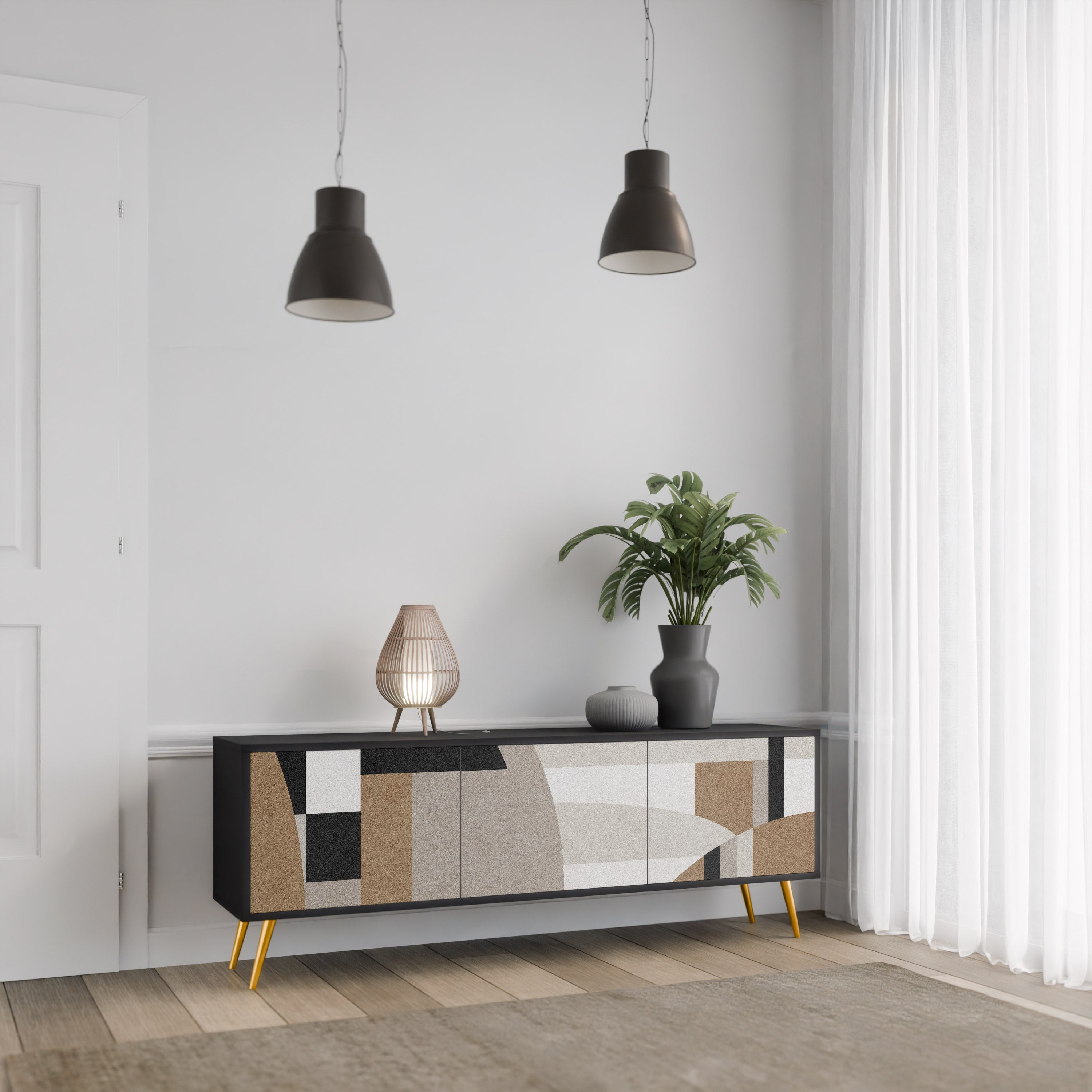 Meuble TV 3 portes DELICATE MEMENTO finition noire