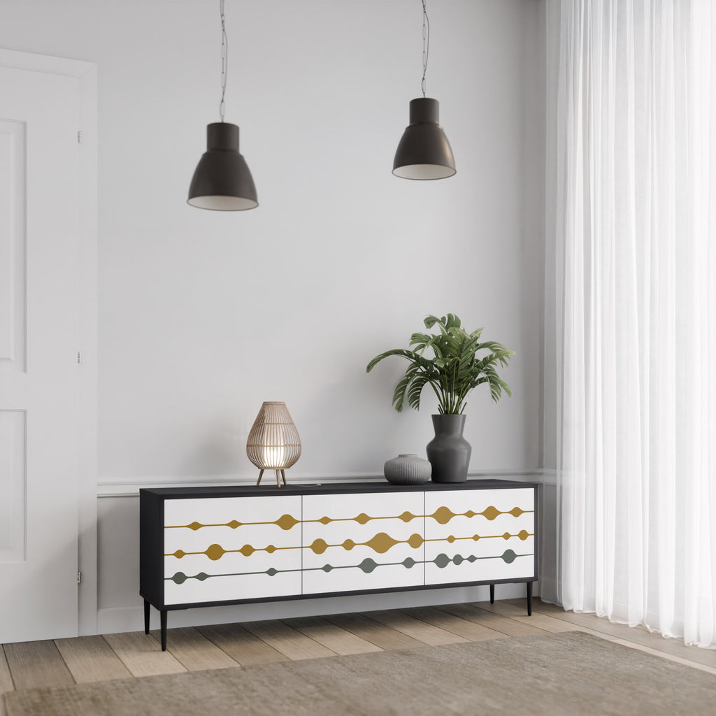 VIVID TONE 3-Door TV Stand in Black Finish