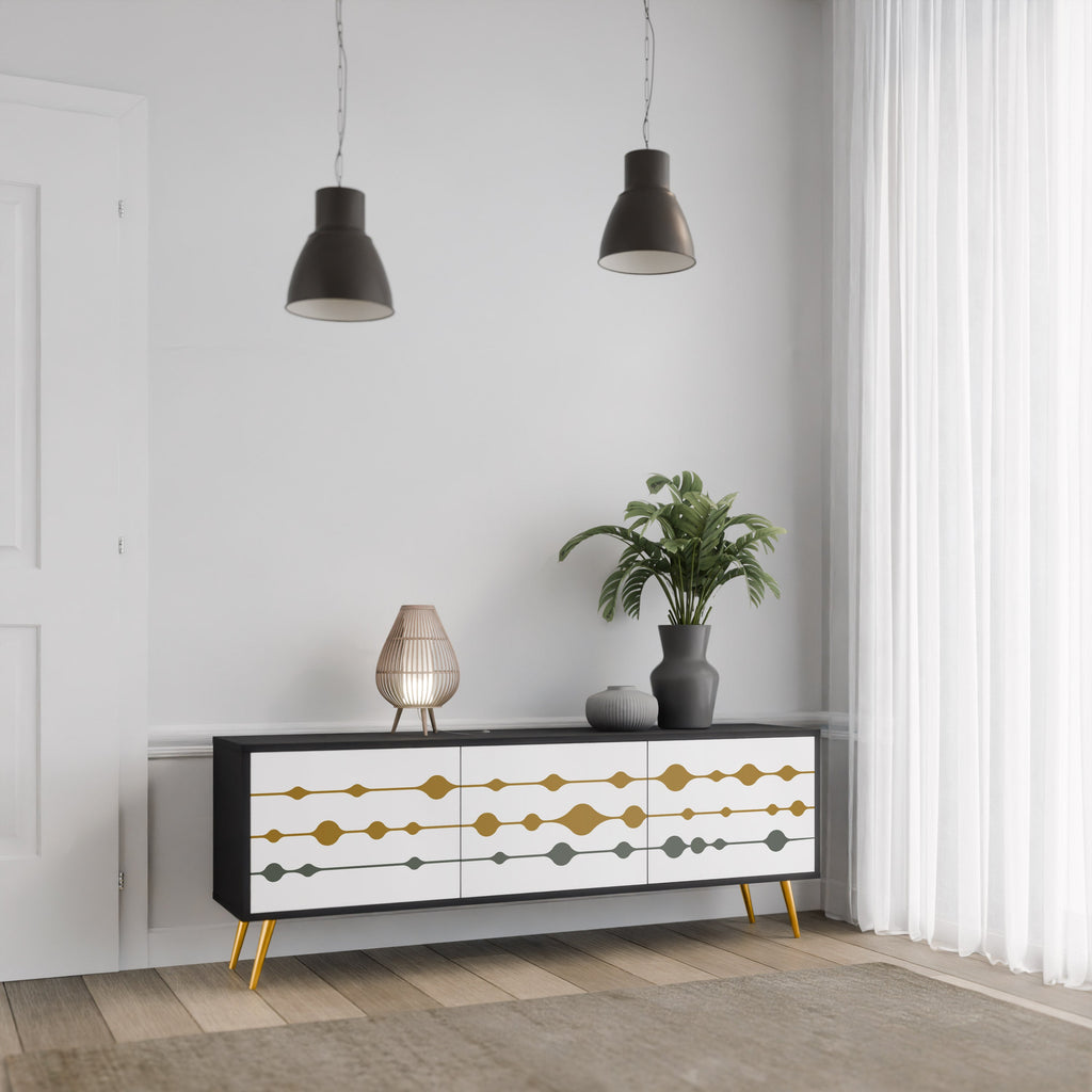 VIVID TONE 3-Door TV Stand in Black Finish