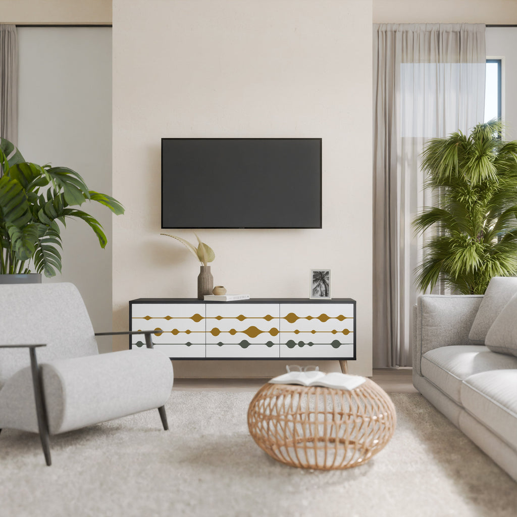 VIVID TONE 3-Door TV Stand in Black Finish